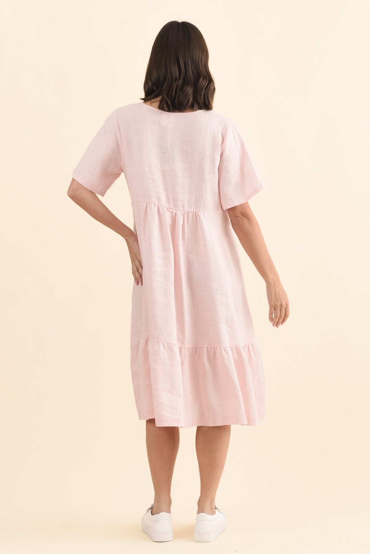 Miller Blush Linen Tiered Dress Side View