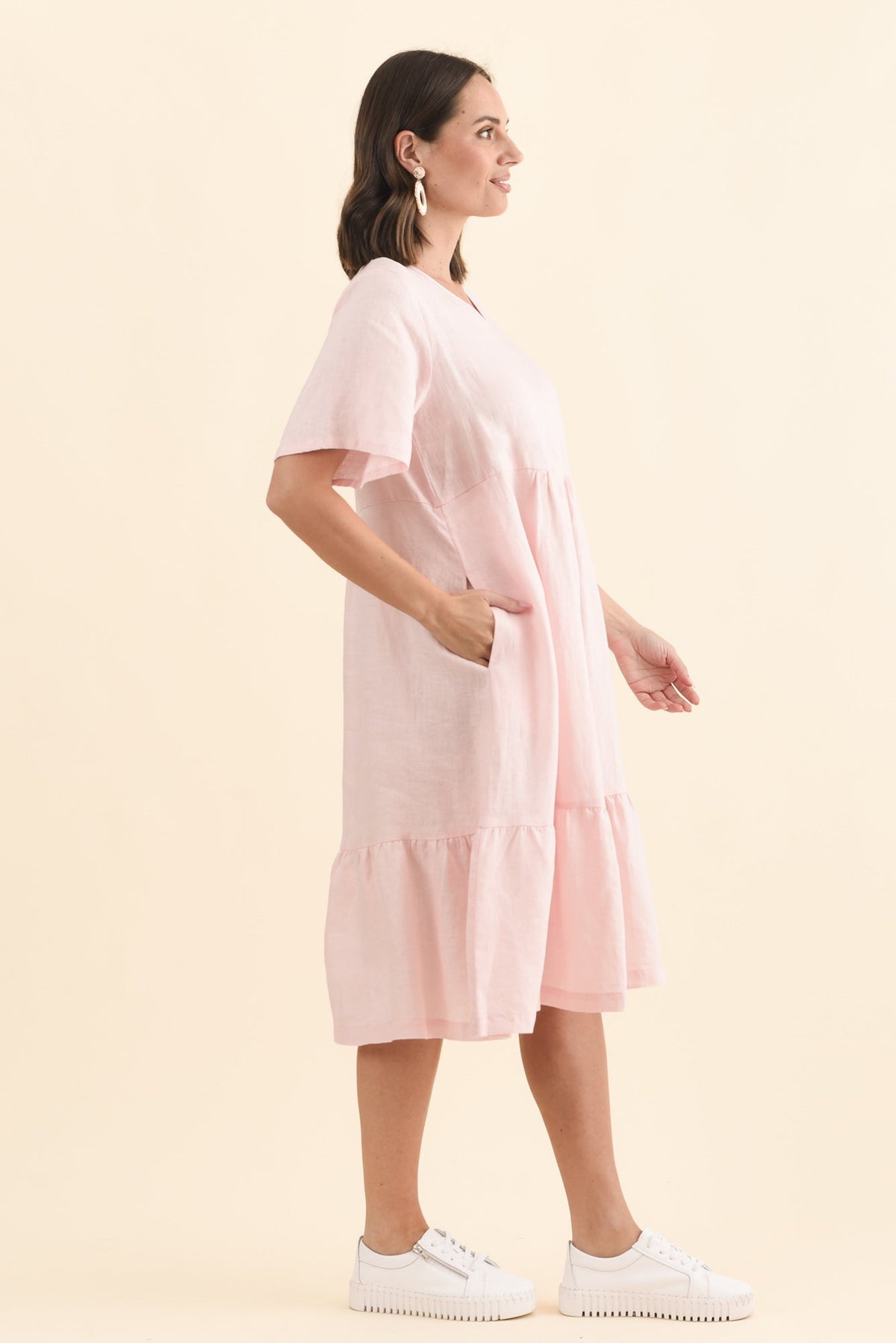 Miller Blush Linen Tiered Dress Back View