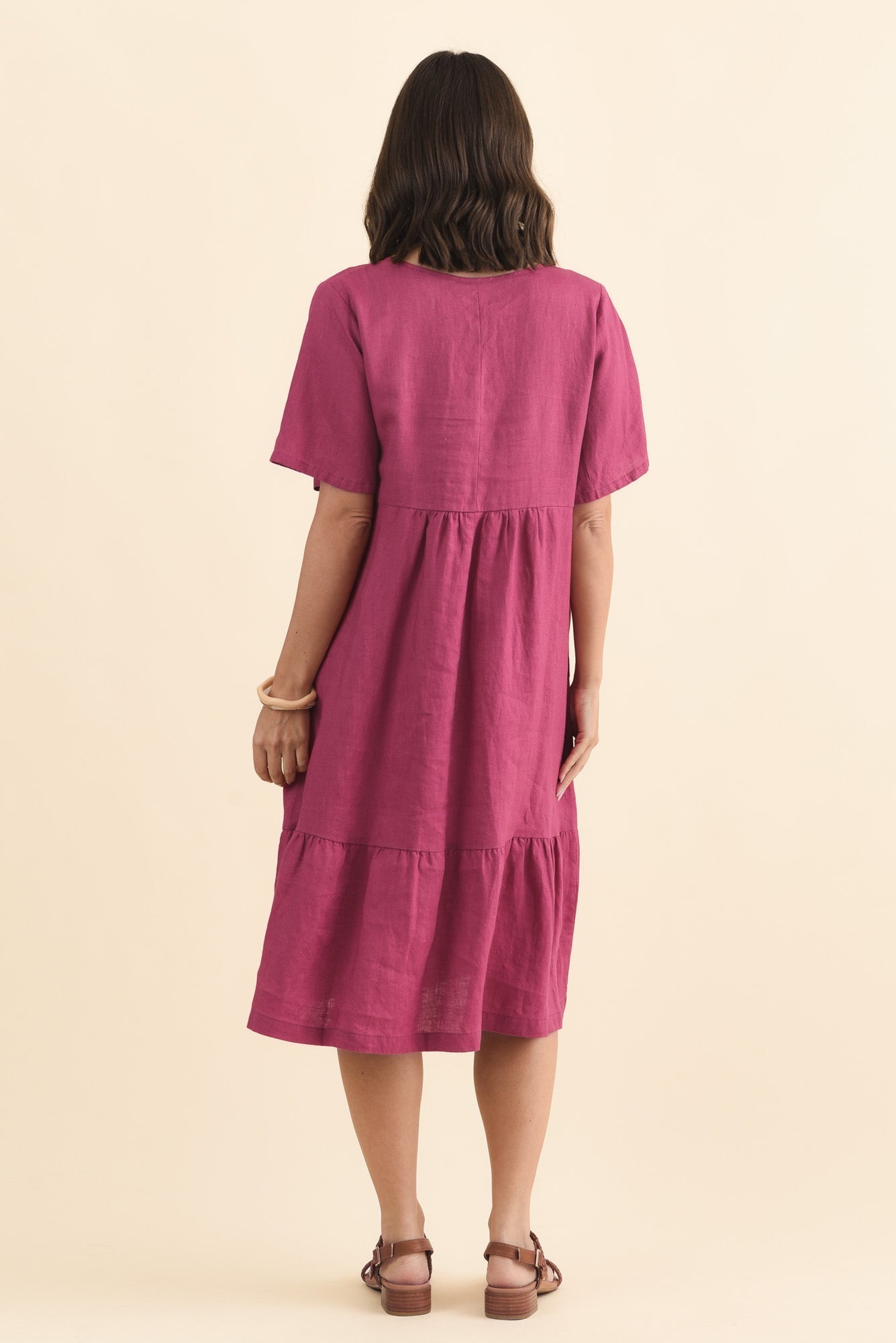 Miller Pink Linen Tiered Dress Side View