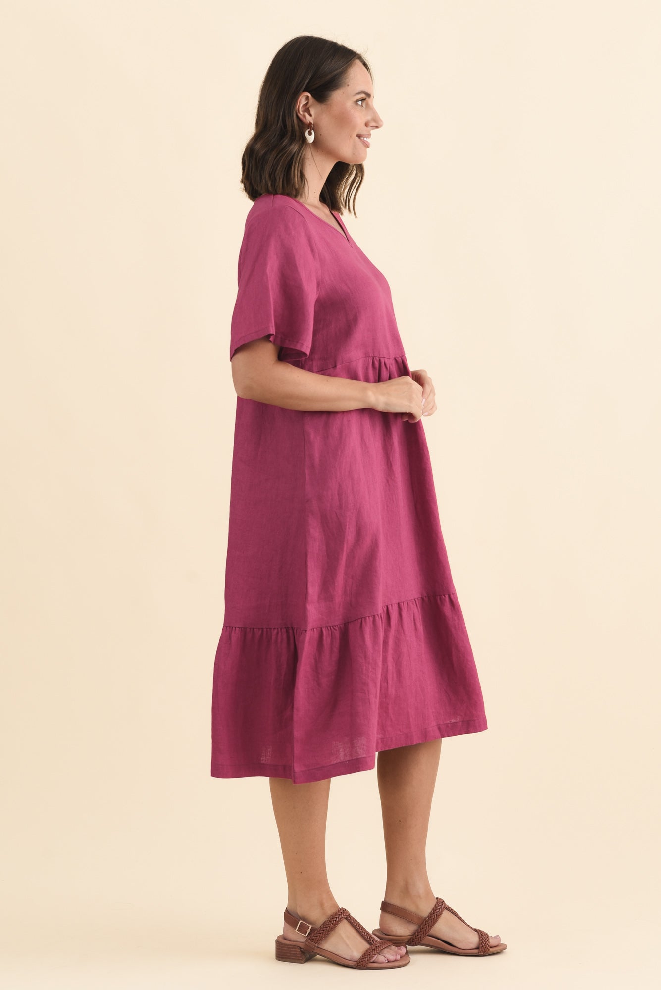 Miller Pink Linen Tiered Dress Back View