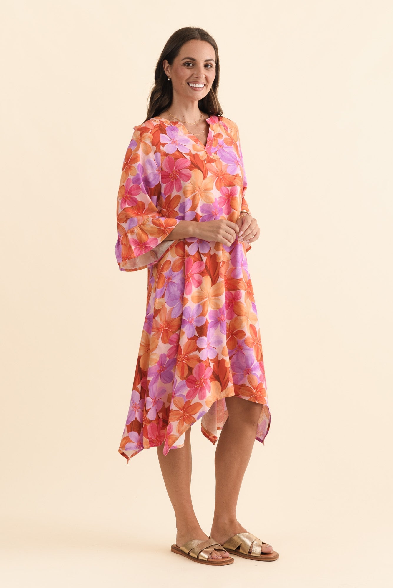Millicent Orange Garden Linen Cotton Dress Back View