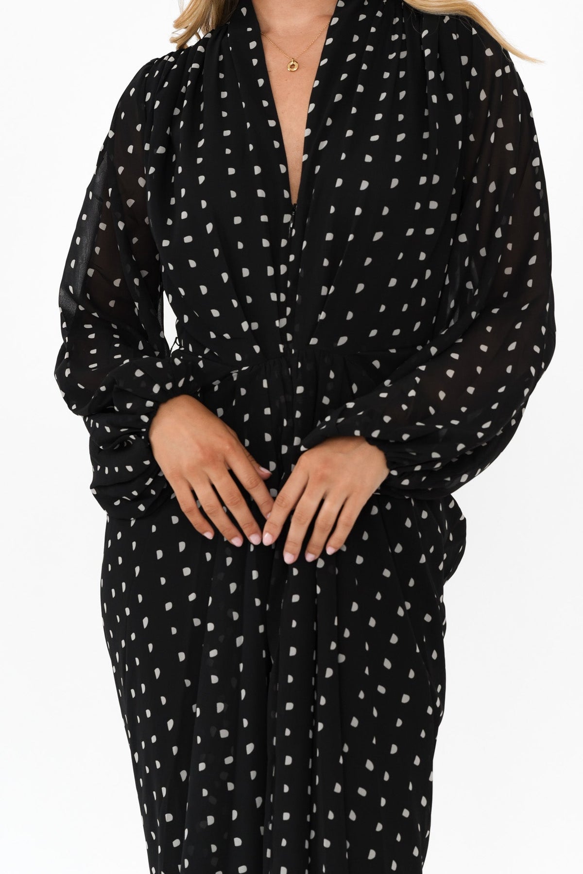 Mona Black Spot Dress Detail View