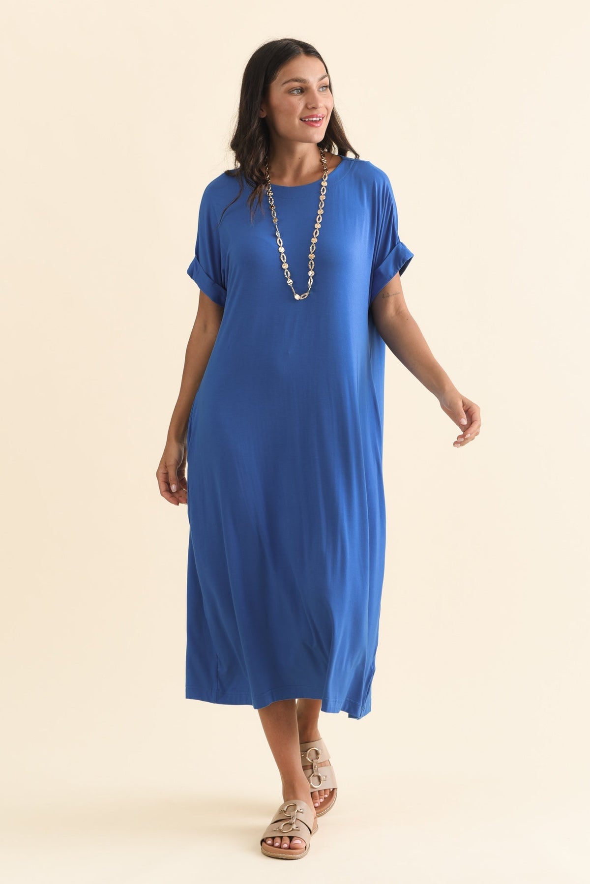 Monica Blue Bamboo Dress Front View