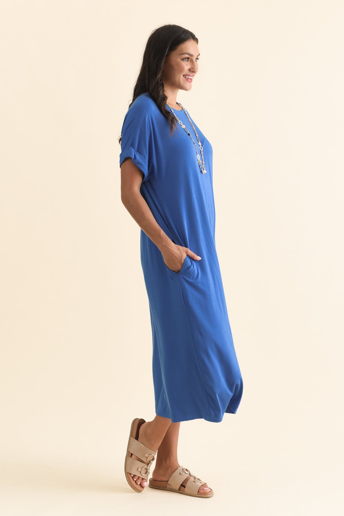 Monica Blue Bamboo Dress Side View