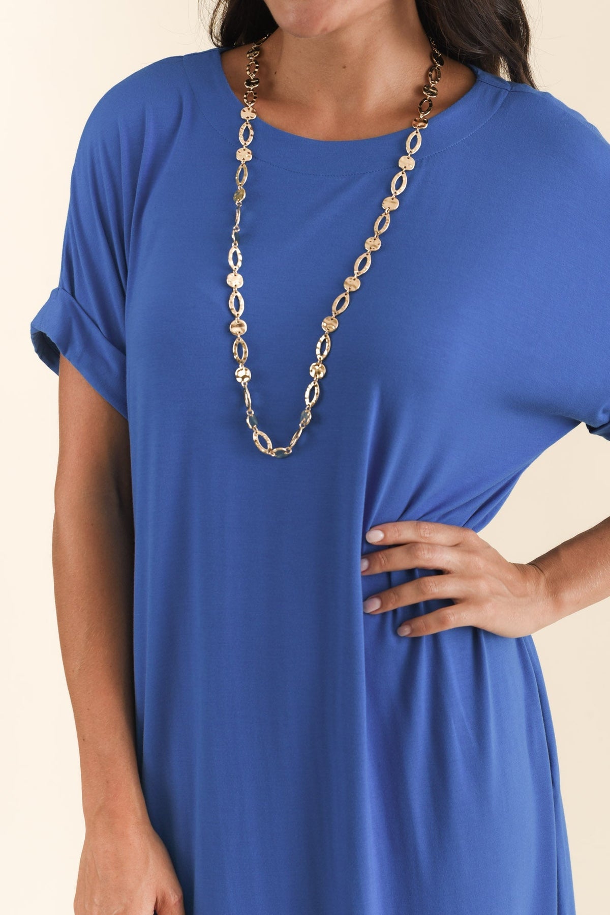 Monica Blue Bamboo Dress Full Length View