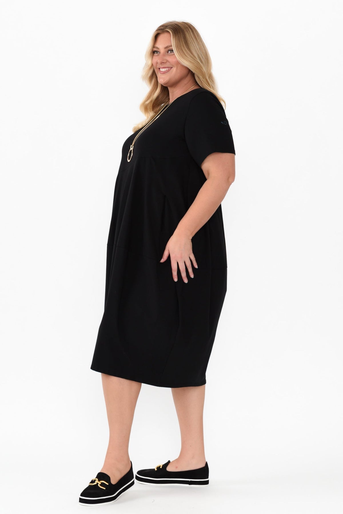 Morgan Black Diagonal Seam Dress Styled View 2