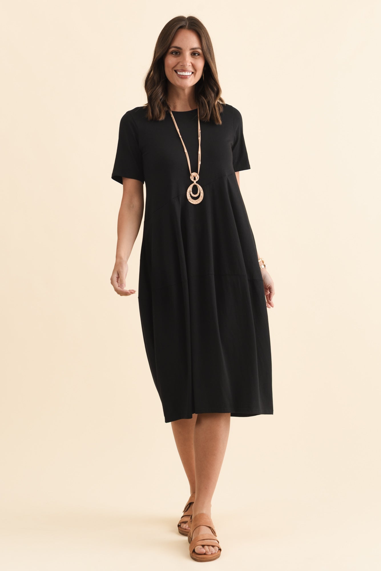 Morgan Black Diagonal Seam Dress Front View