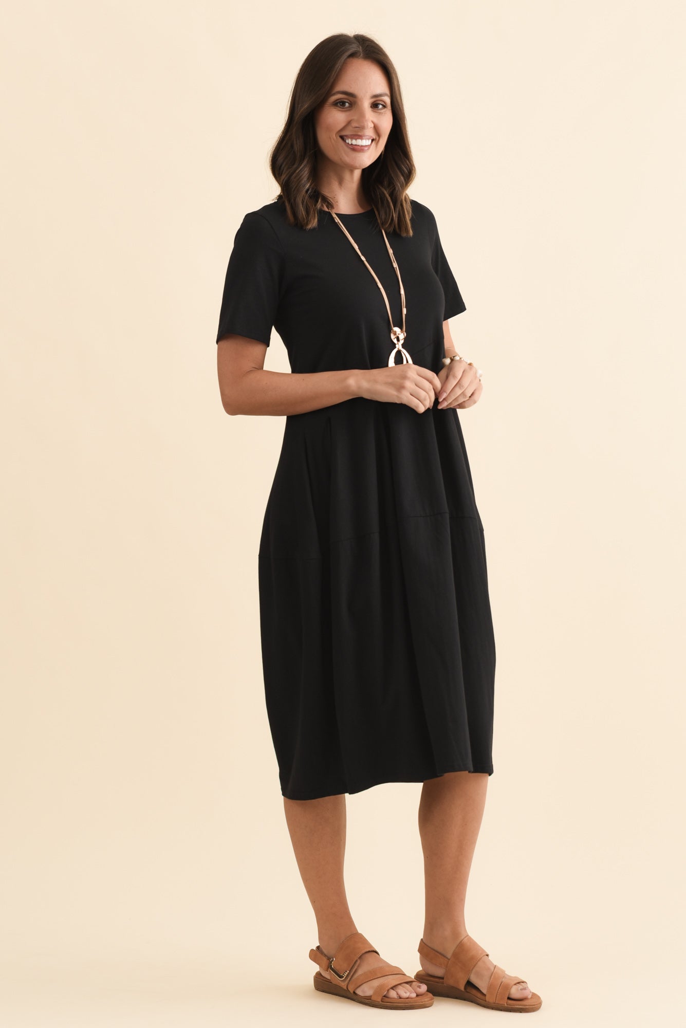 Morgan Black Diagonal Seam Dress Side View