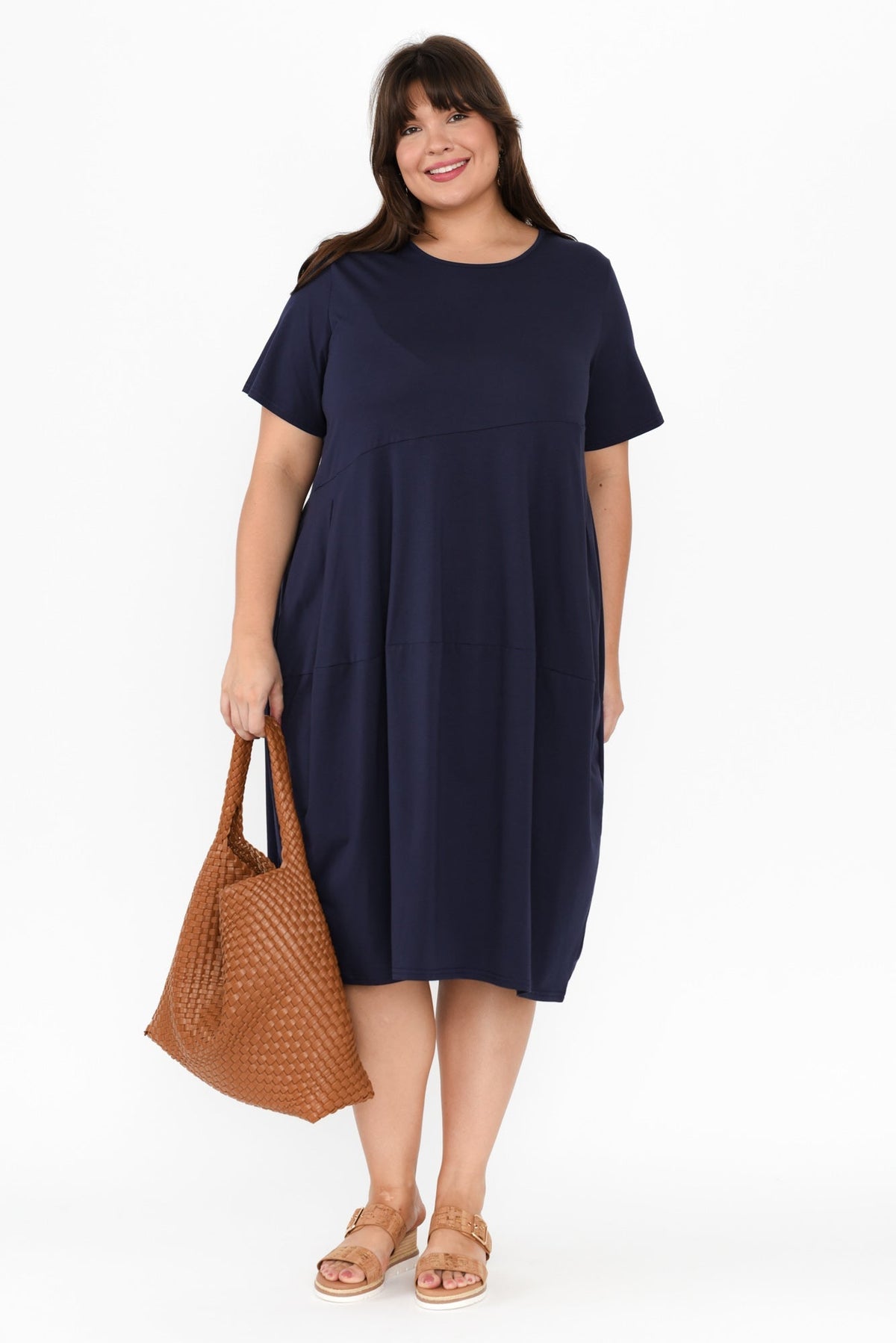 Morgan Indigo Diagonal Seam Dress Detail View 2