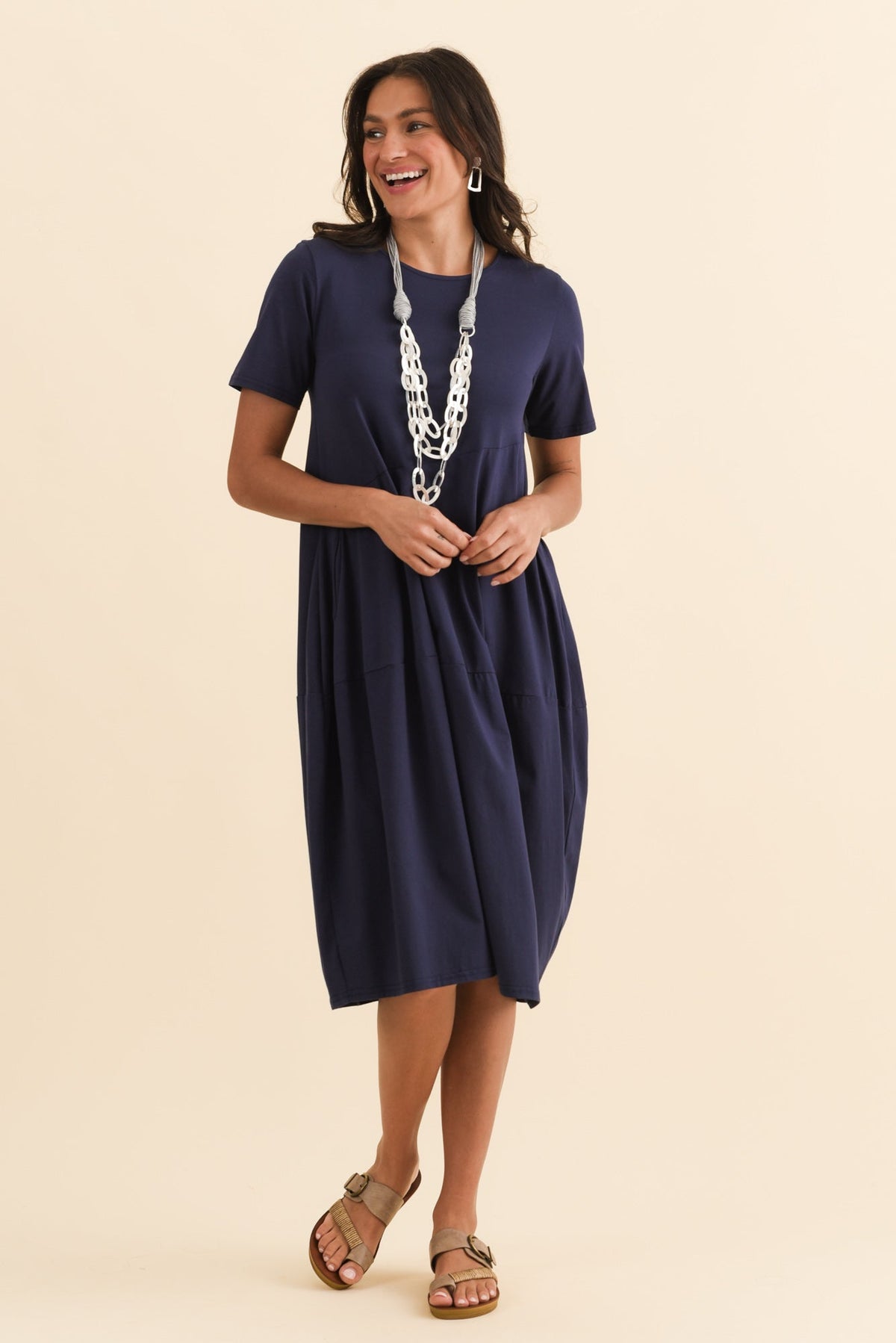 Morgan Indigo Diagonal Seam Dress Side View 2