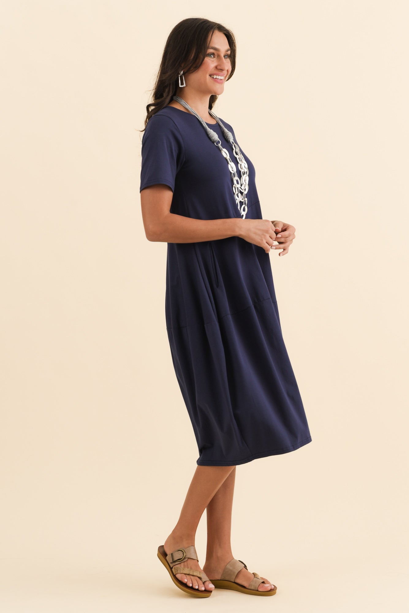 Morgan Indigo Diagonal Seam Dress Side View