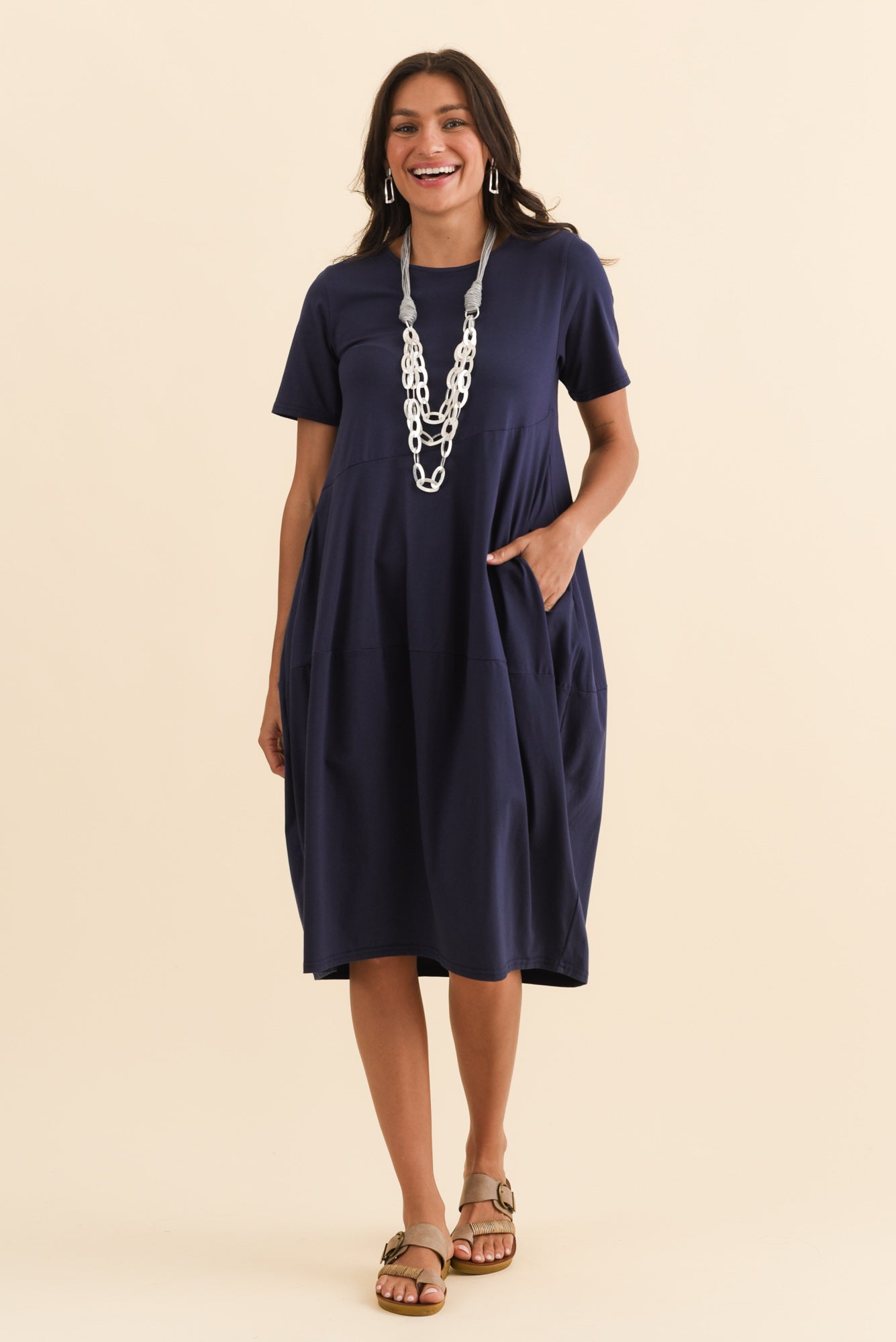 Morgan Indigo Diagonal Seam Dress Front View