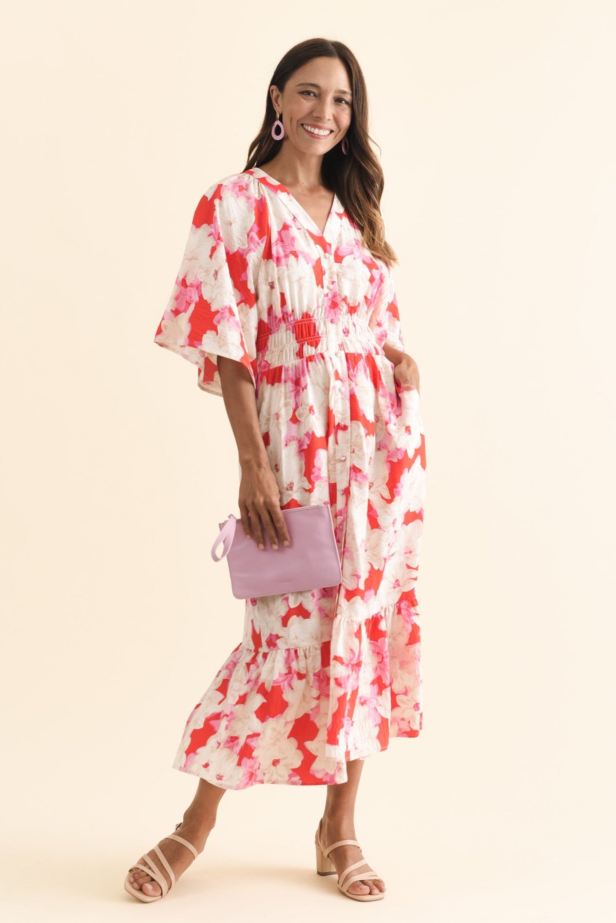 Moxie Red Floral Button Dress Back View