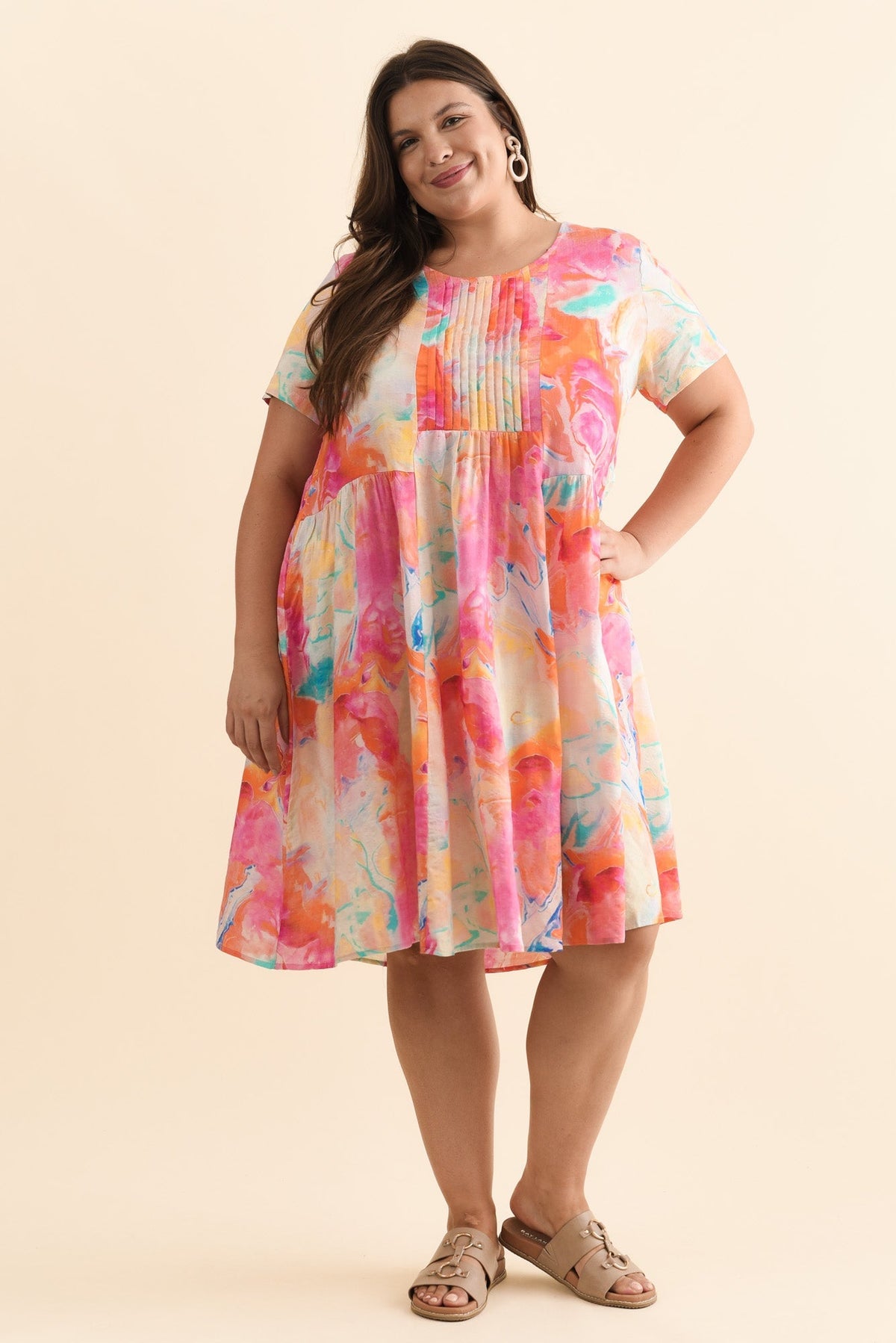 Murano Orange Abstract Cotton Dress Back View 2