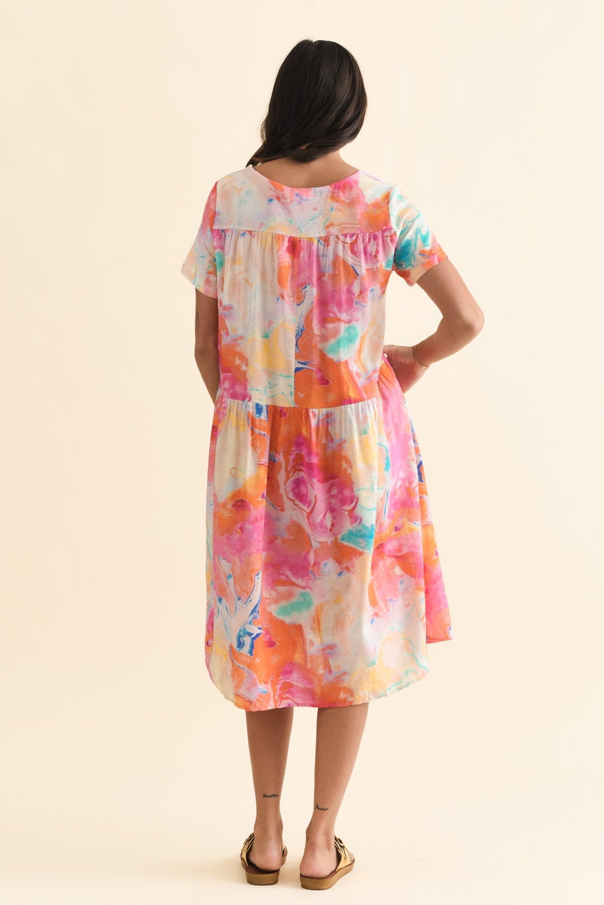 Murano Orange Abstract Cotton Dress Side View