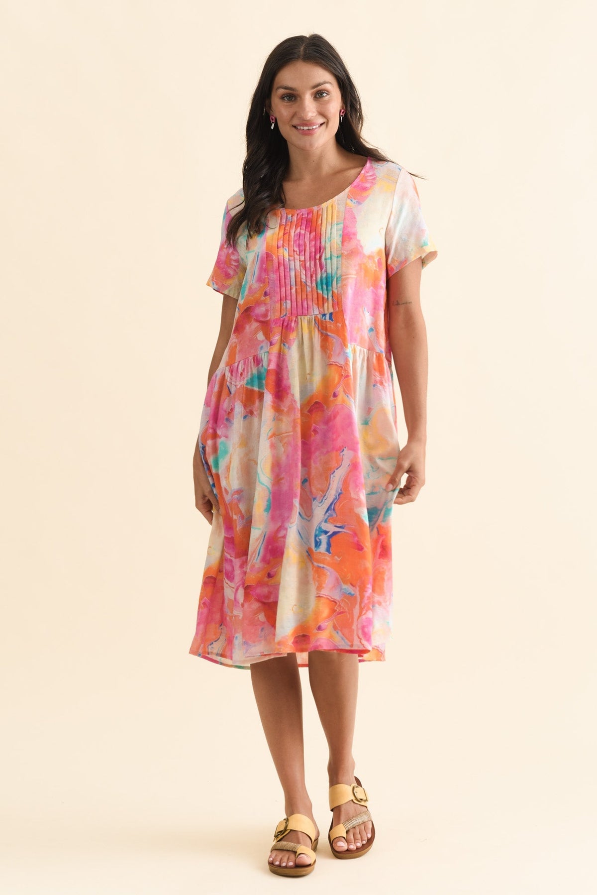Murano Orange Abstract Cotton Dress Front View