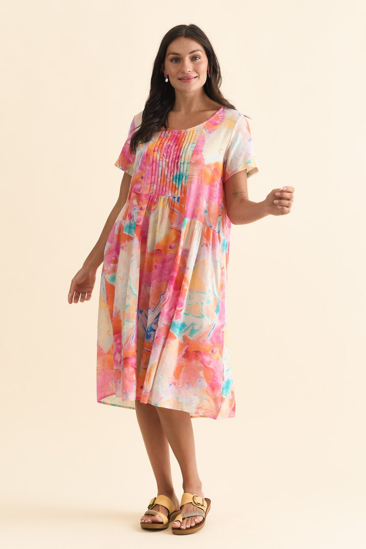 Murano Orange Abstract Cotton Dress Full Length View