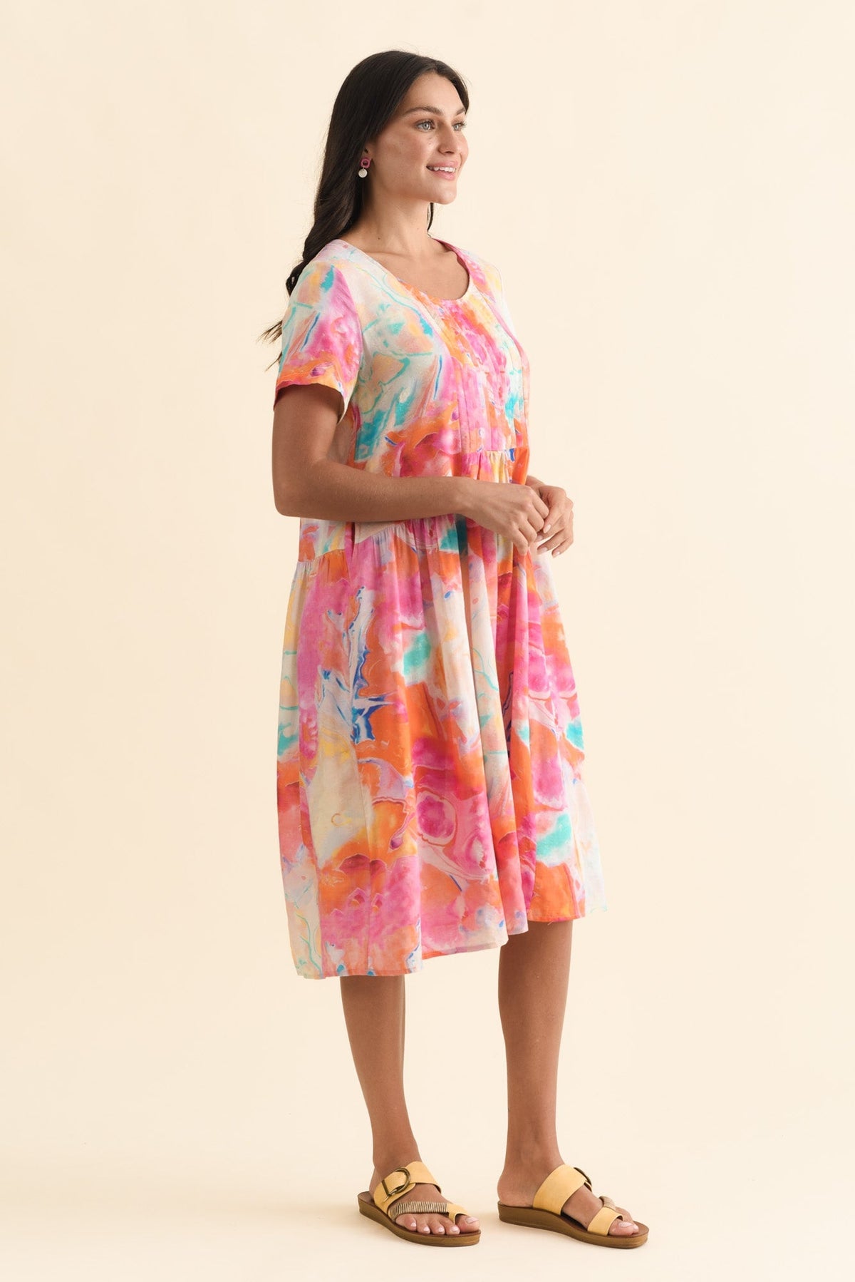 Murano Orange Abstract Cotton Dress Back View