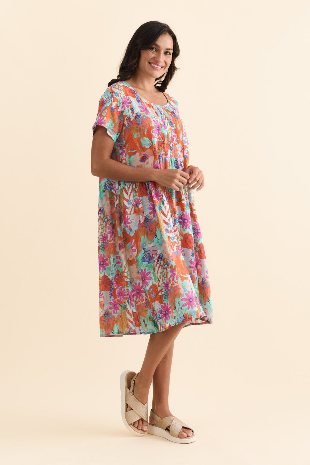 Murano Orange Garden Cotton Dress Back View