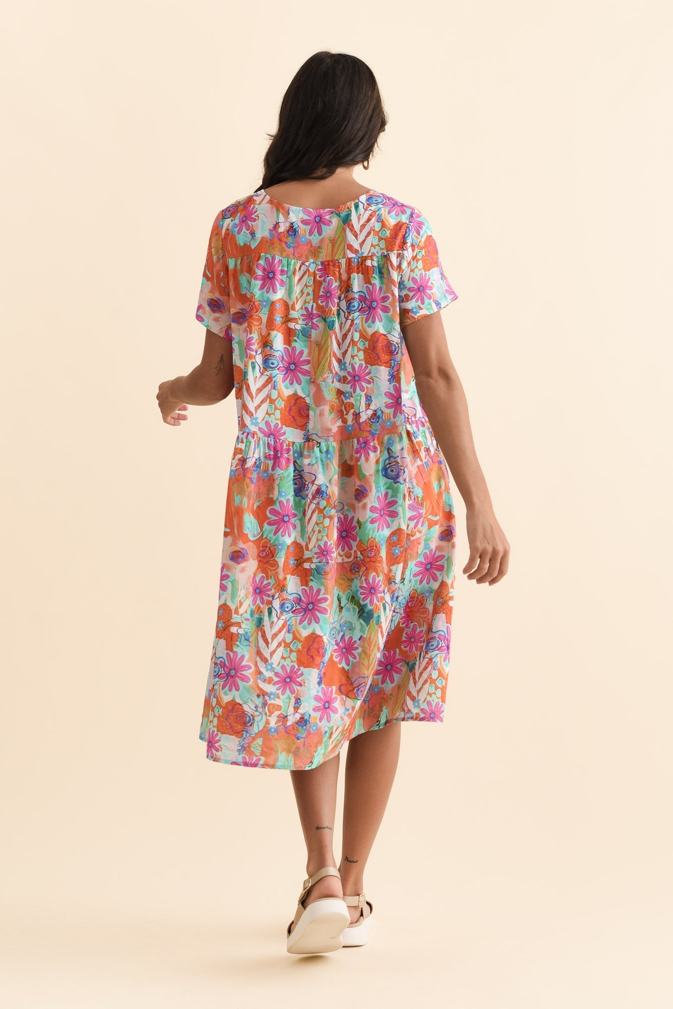Murano Orange Garden Cotton Dress Side View