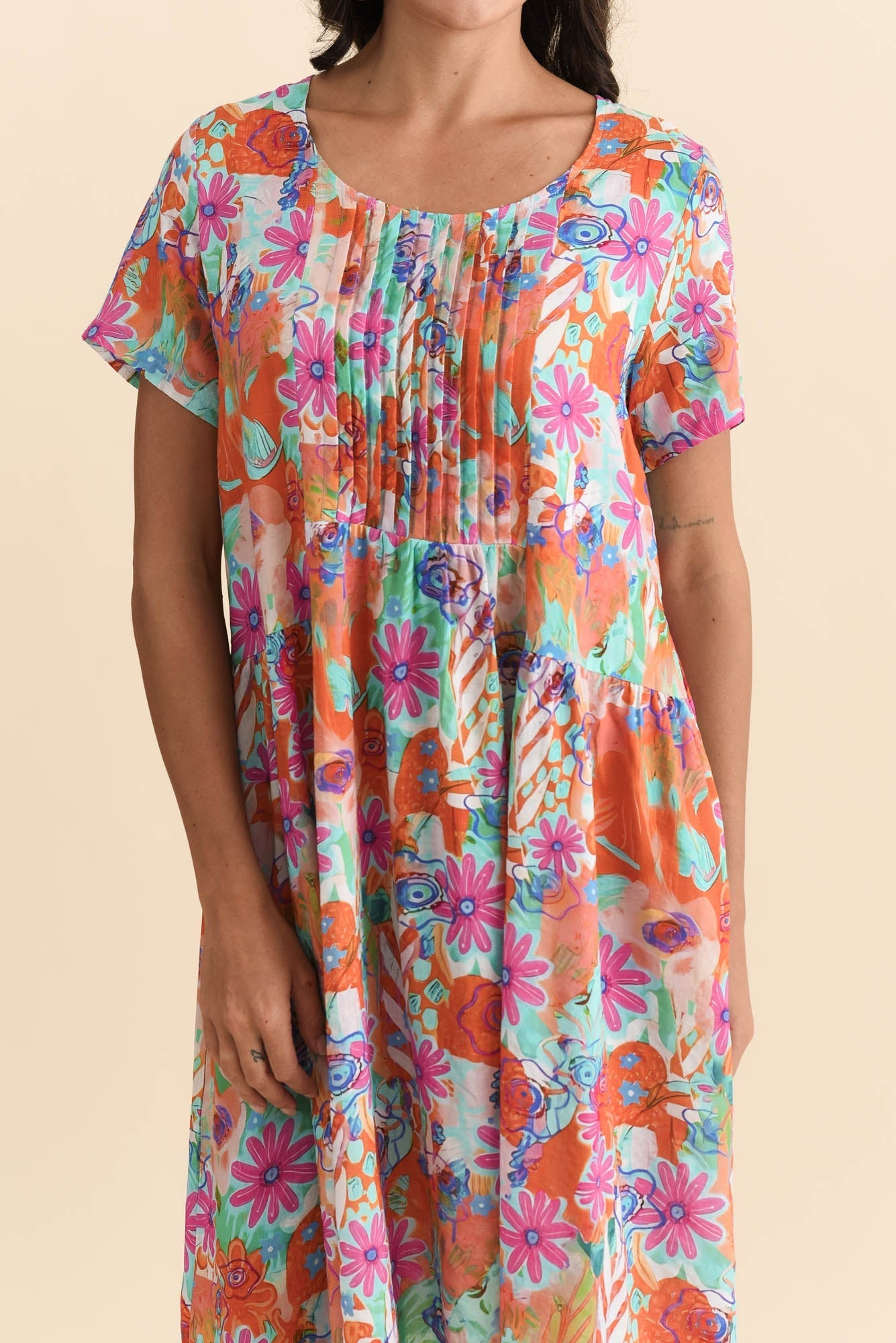 Murano Orange Garden Cotton Dress Detail View