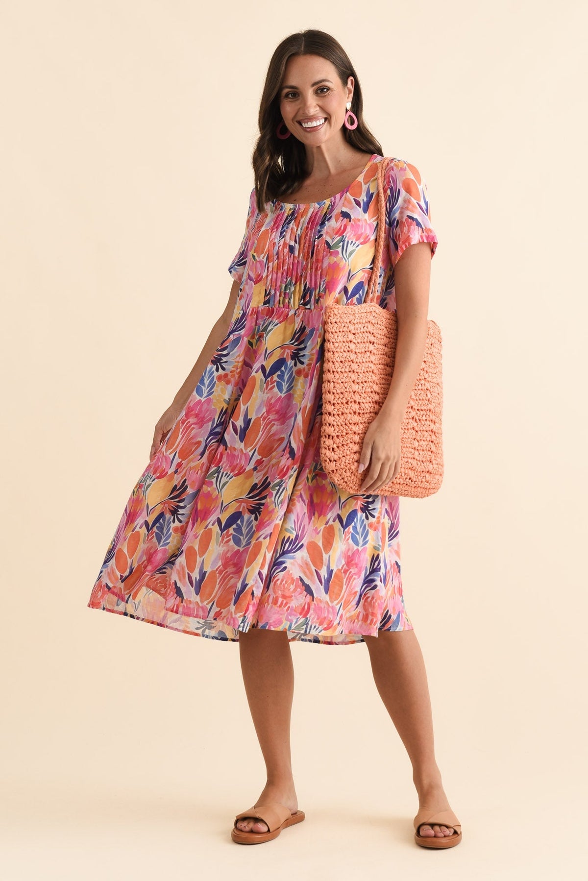 Murano Pink Garden Cotton Dress Front View