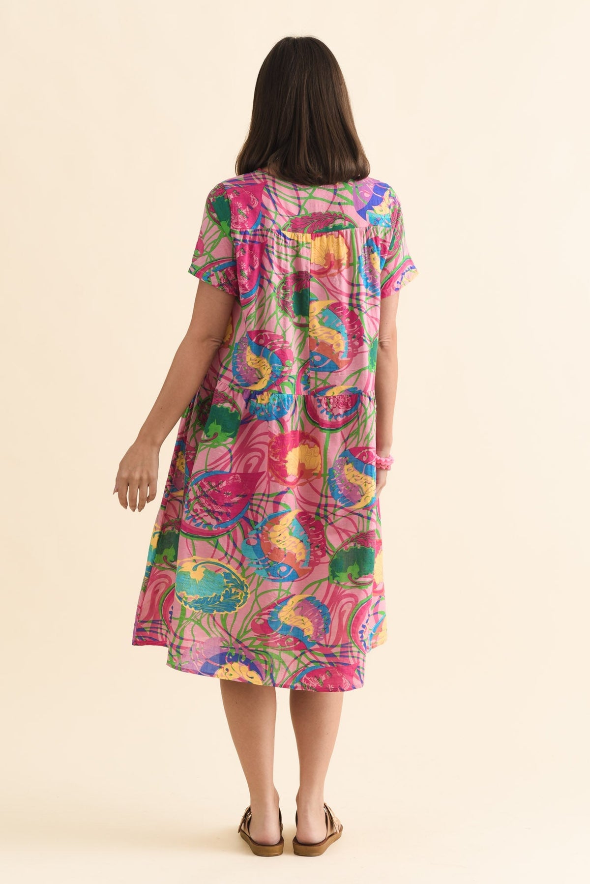 Murano Pink Tropical Cotton Dress Detail View