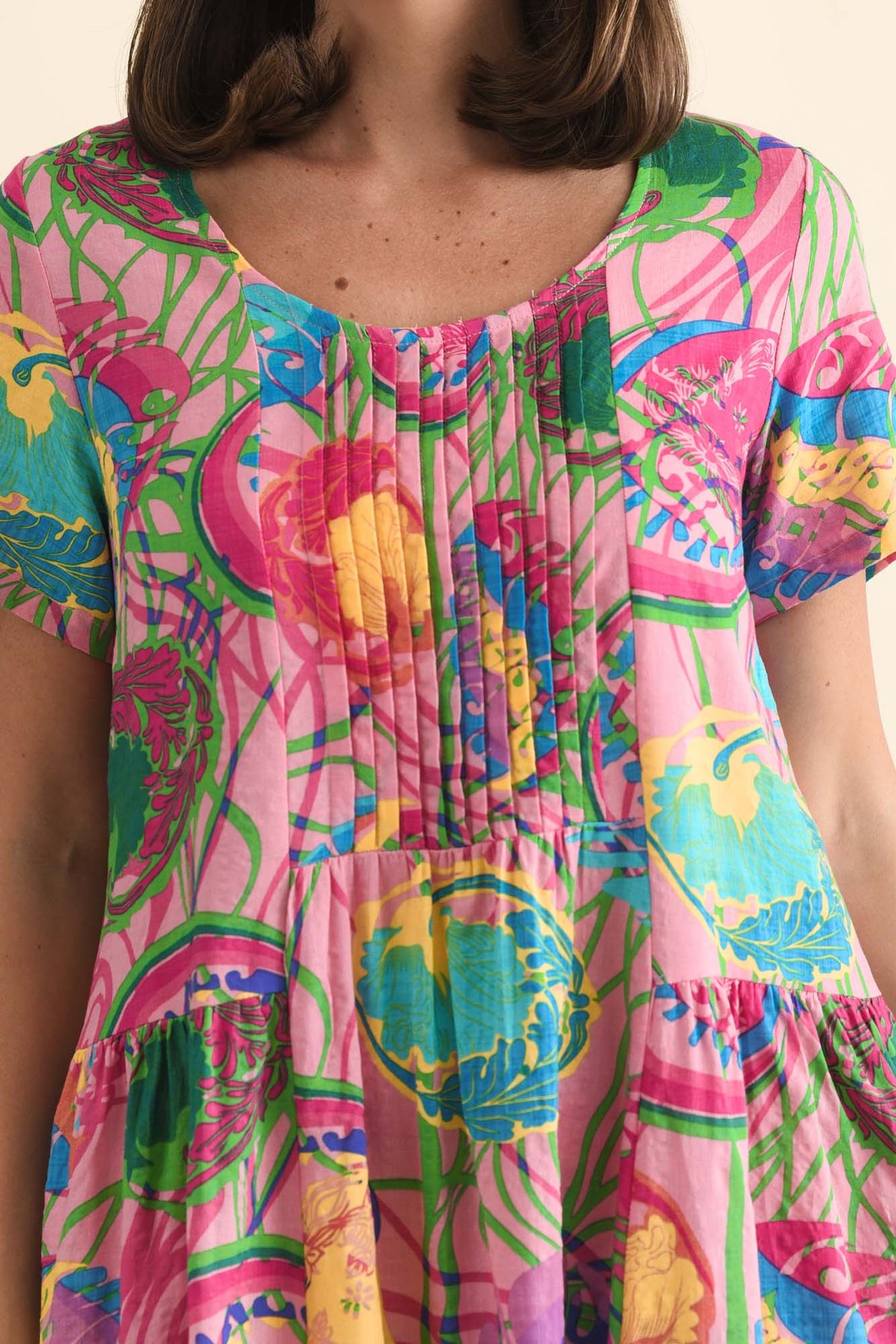 Murano Pink Tropical Cotton Dress Full Length View