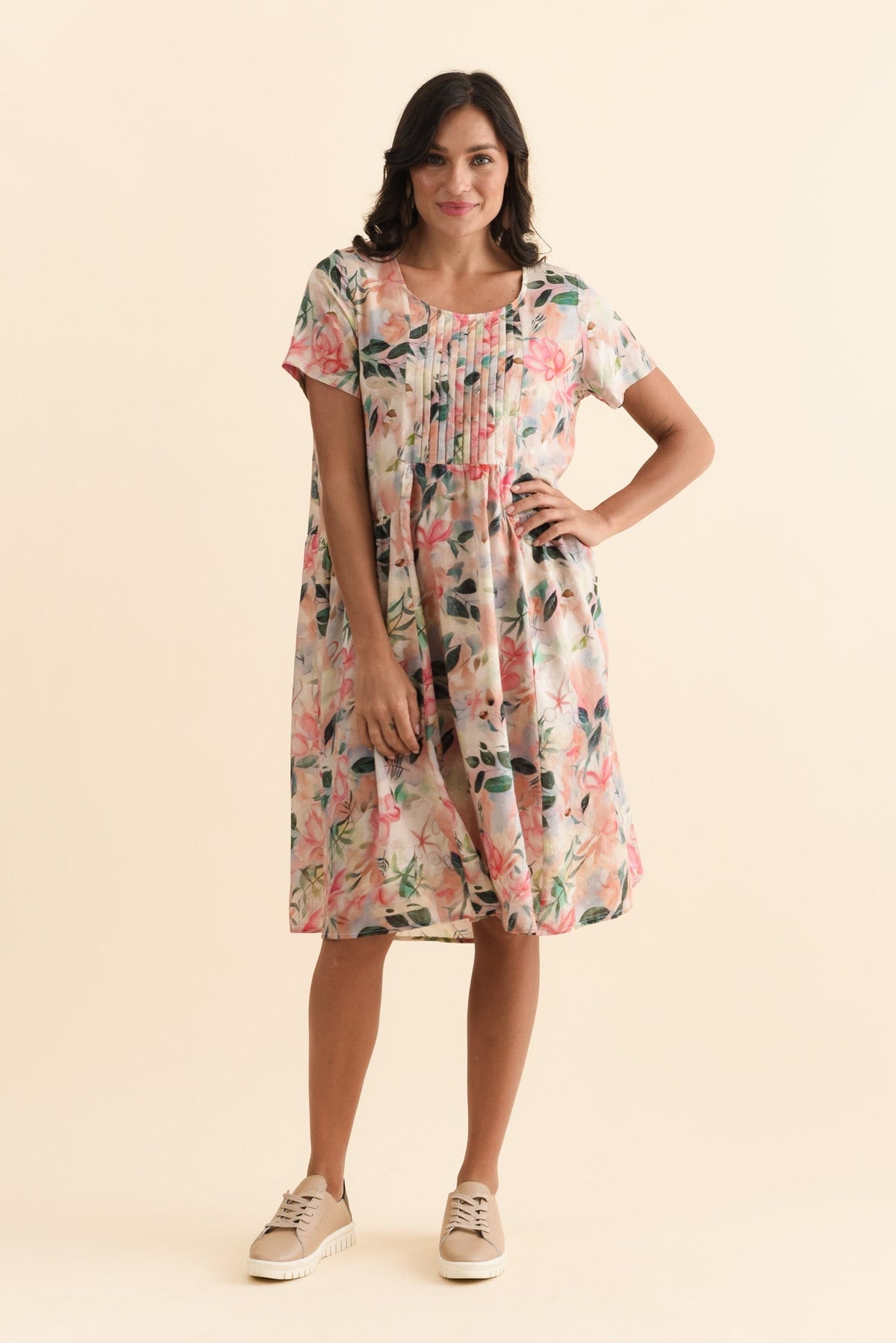 Murano Pink Wildflower Cotton Dress Front View
