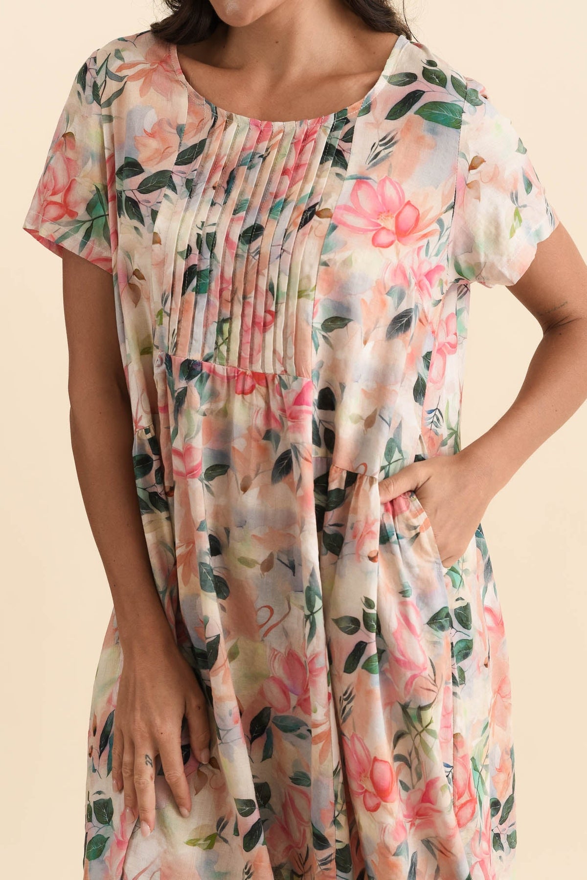 Murano Pink Wildflower Cotton Dress Detail View