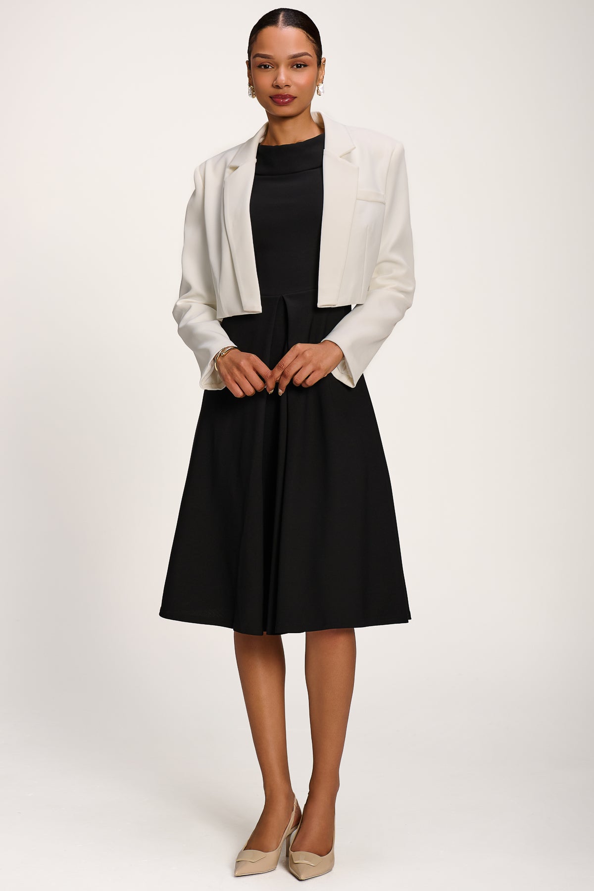 Roll Neck ¾ Sleeve Midi Dress, Black Detail View