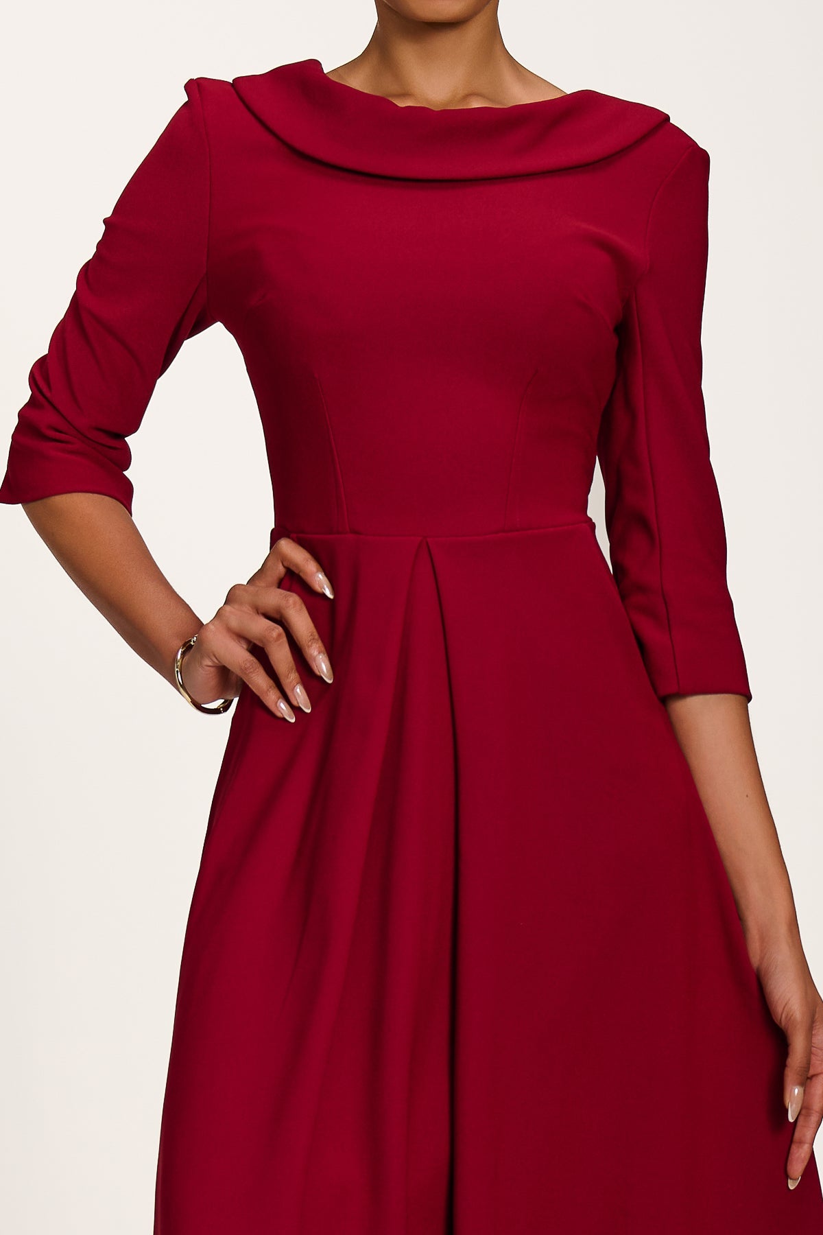 Roll Neck ¾ Sleeve Midi Dress Side View