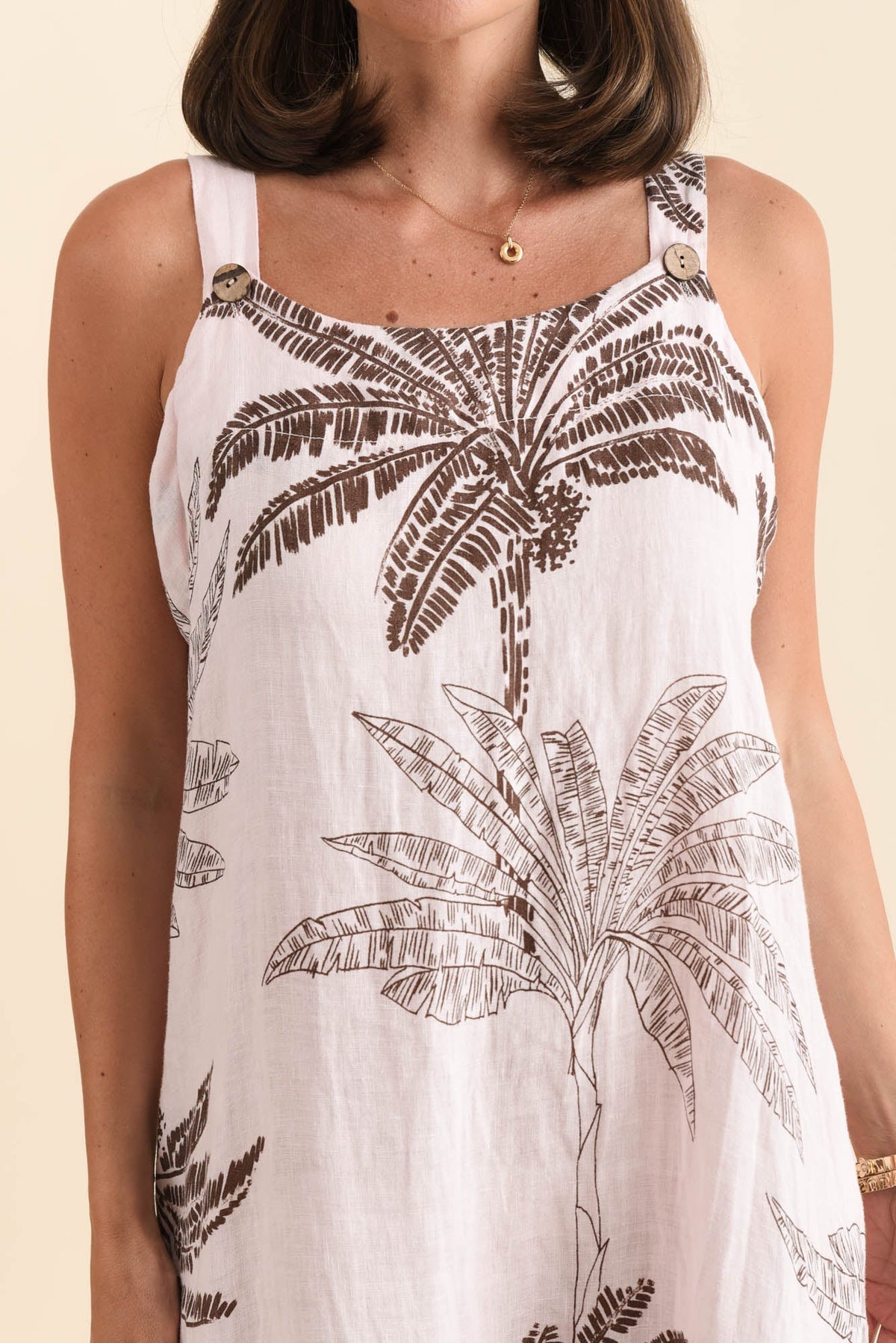 Nadia Pink Palm Linen Maxi Dress Detail View