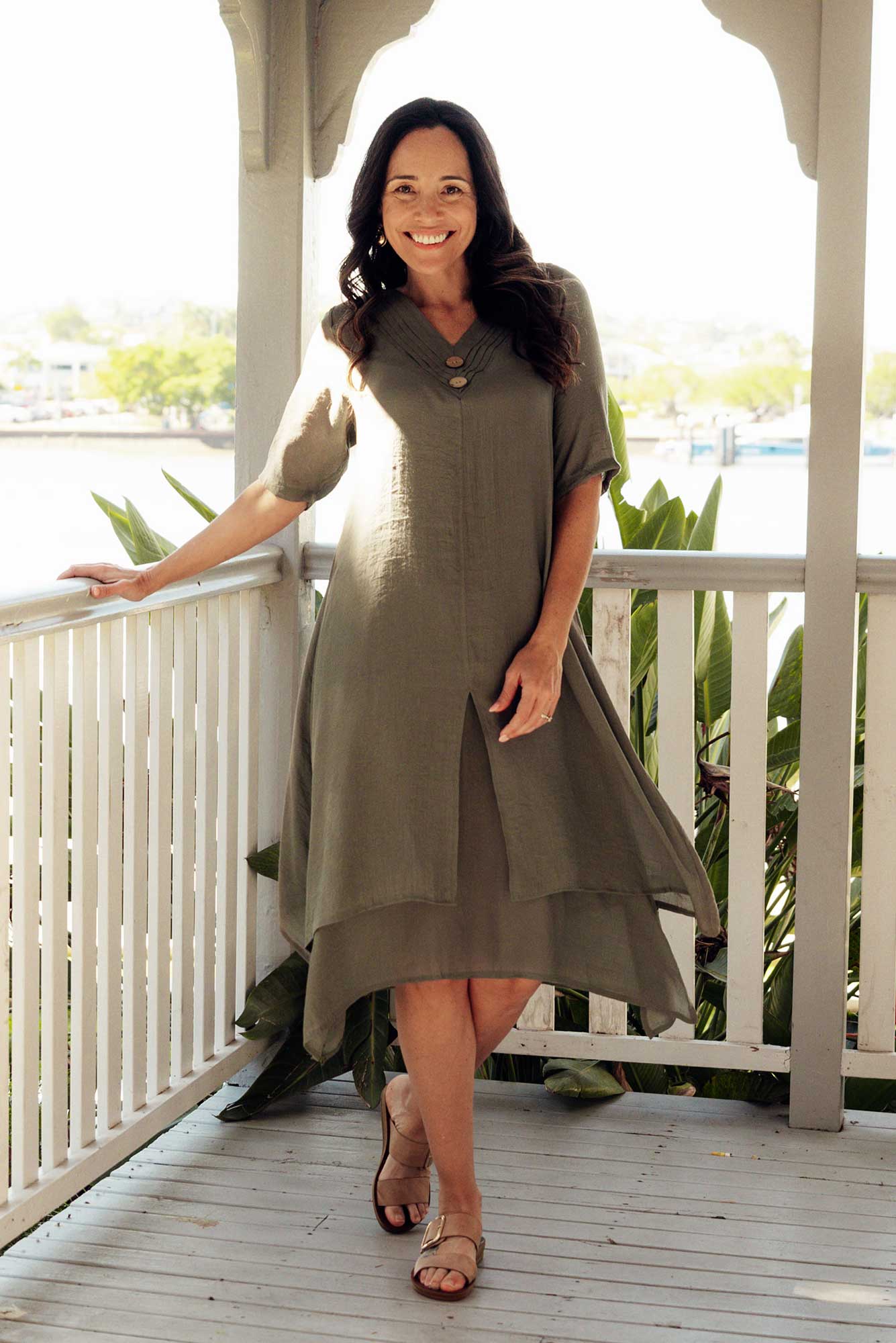 Nala Khaki Layers Dress Front View 2