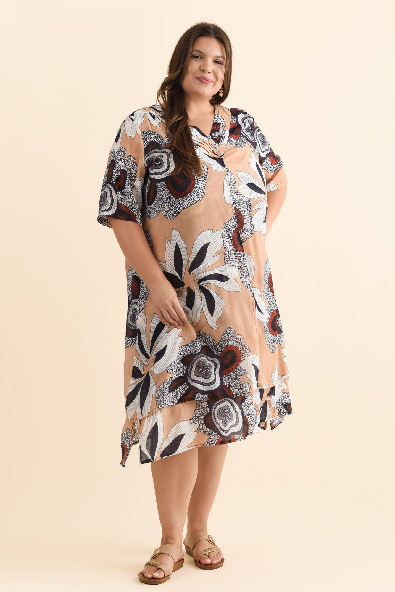 Nala Beige Flower Layers Dress Side View 2