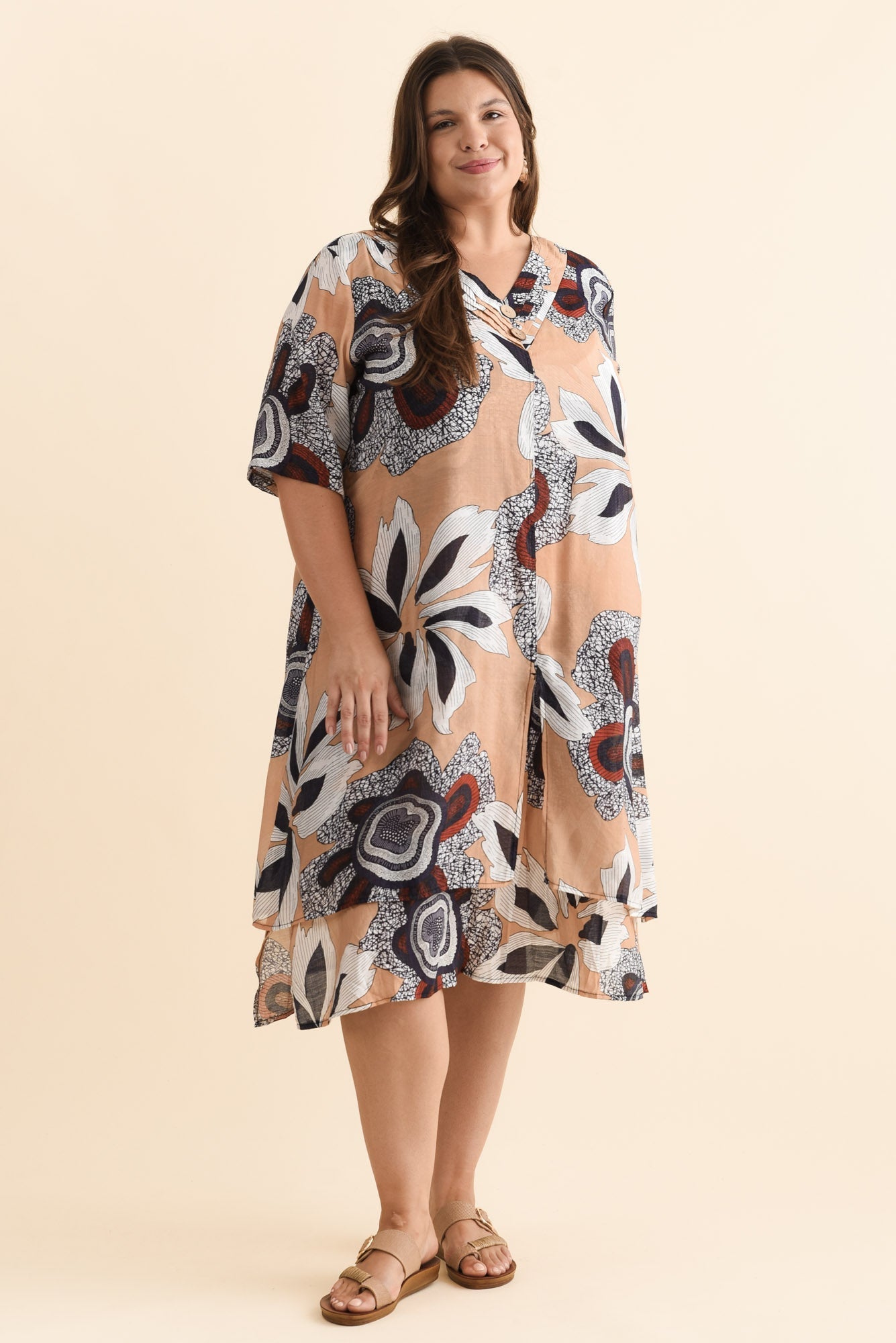 Nala Beige Flower Layers Dress Back View 2