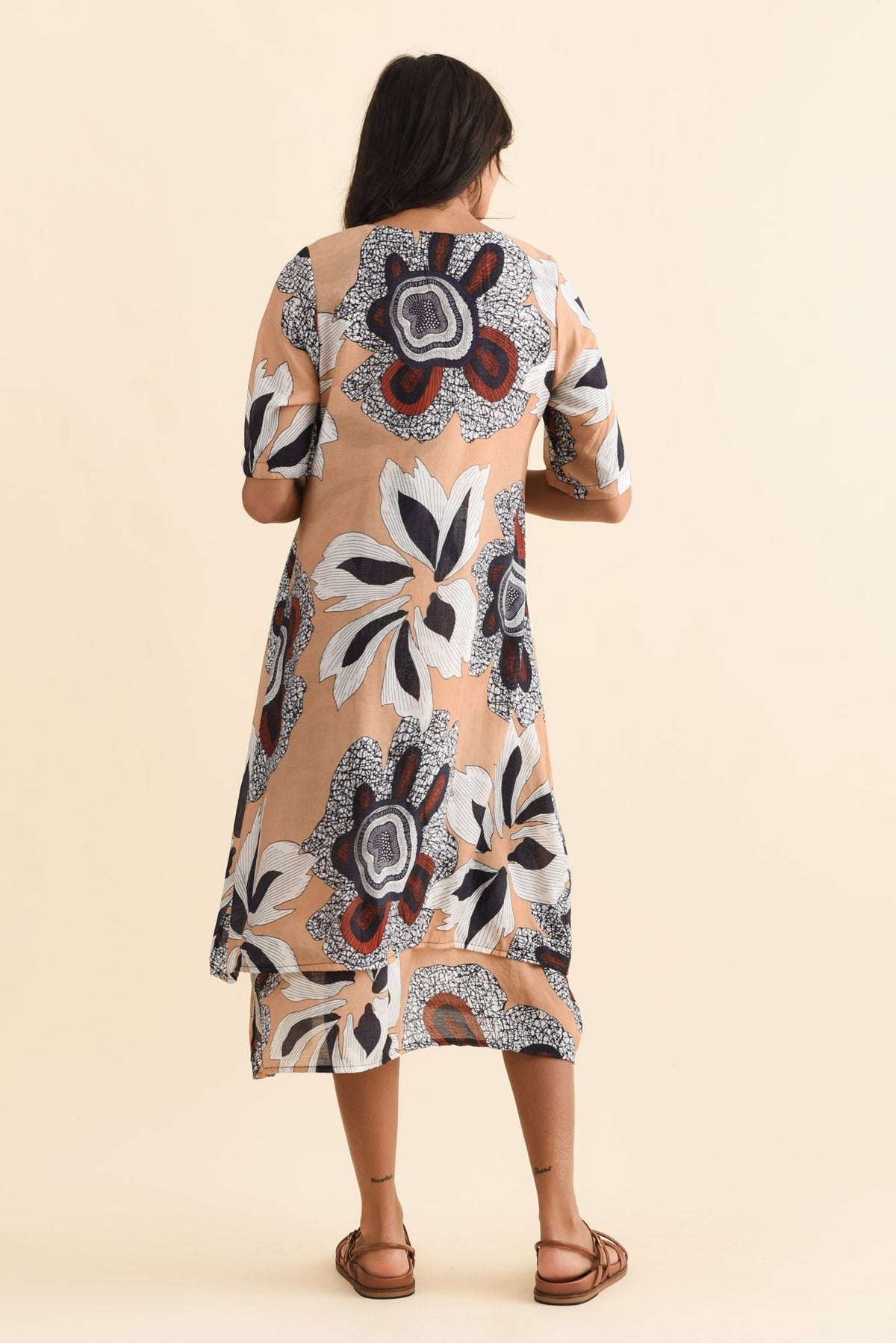 Nala Beige Flower Layers Dress Side View