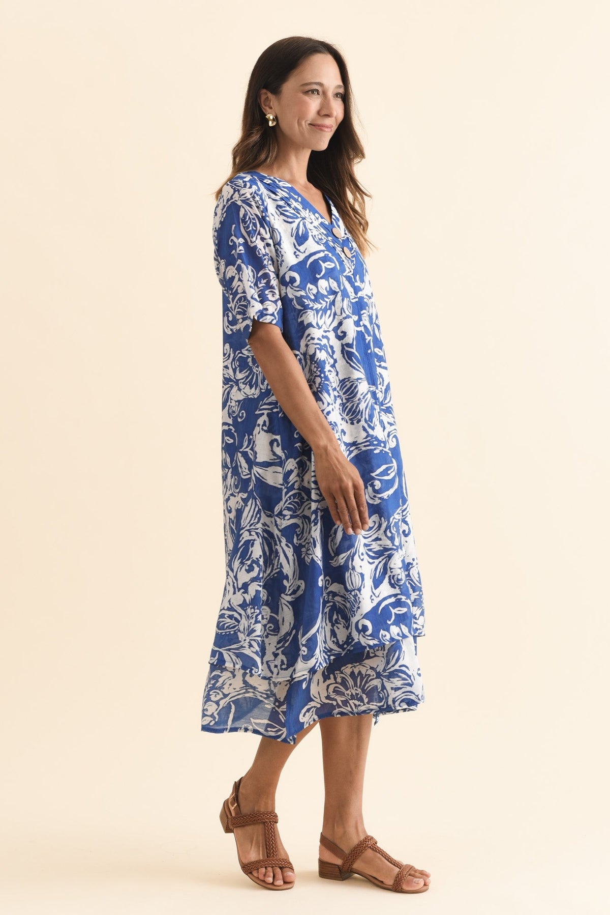 Nala Blue Abstract Layers Dress Back View