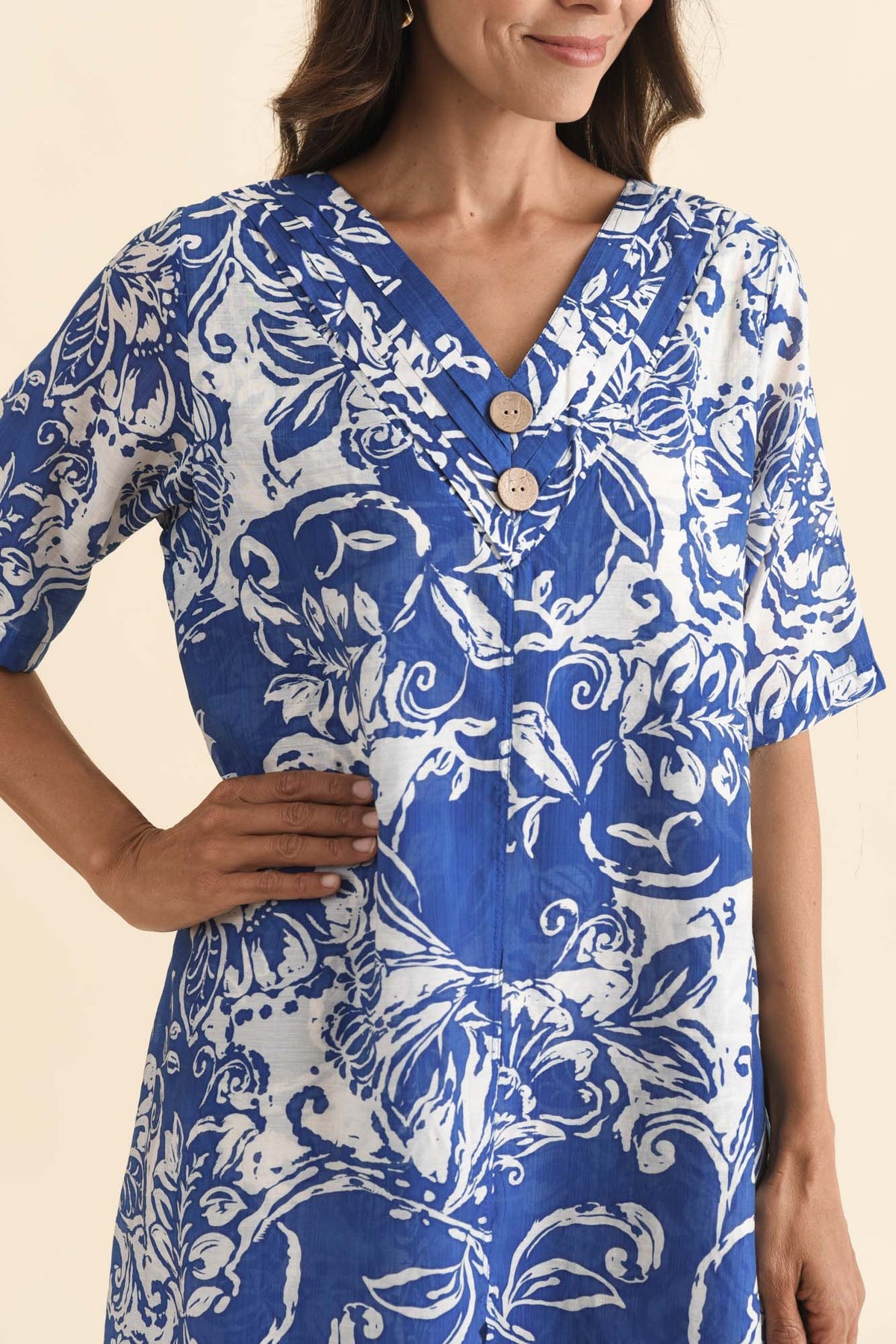 Nala Blue Abstract Layers Dress Detail View