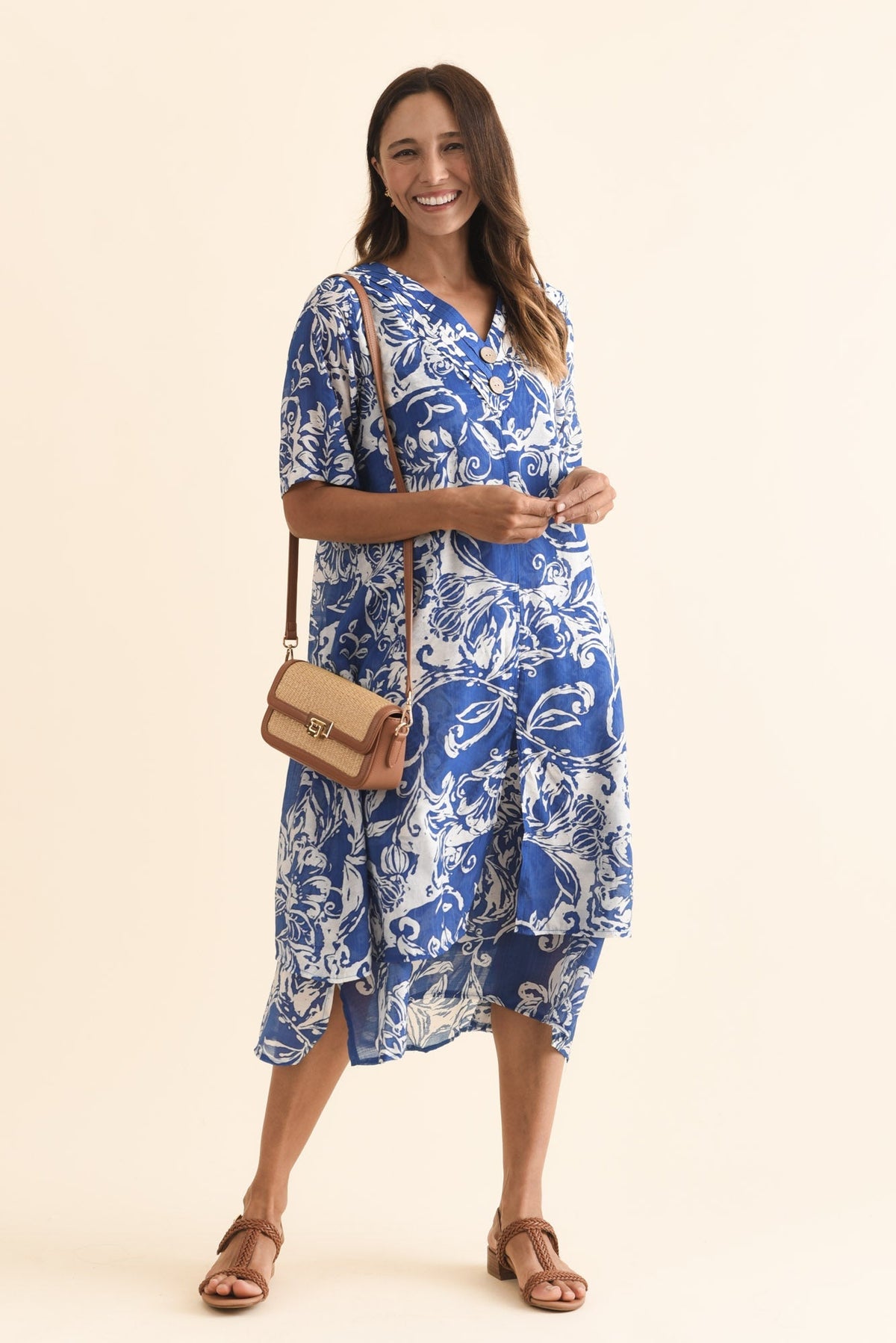 Nala Blue Abstract Layers Dress Front View 2