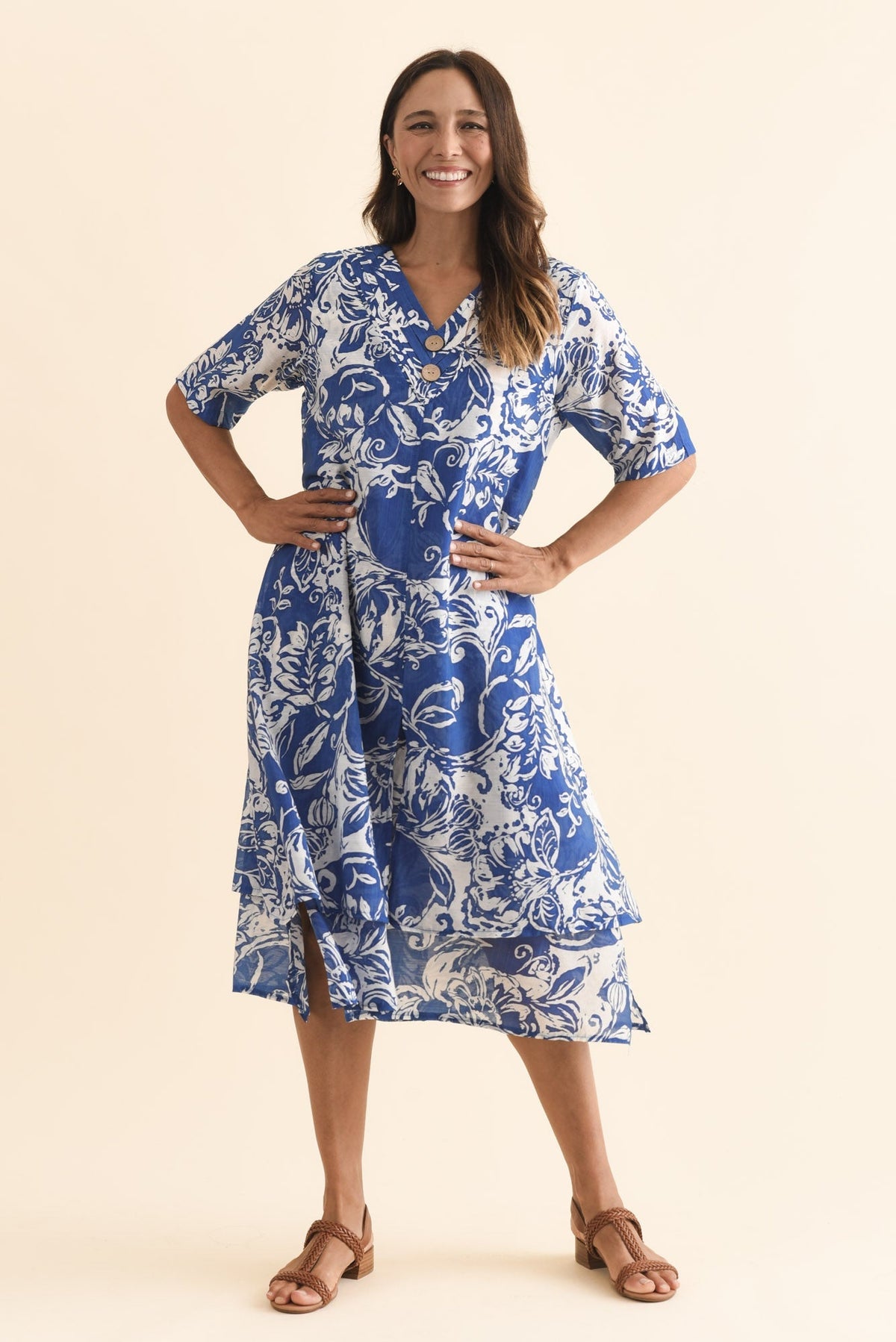 Nala Blue Abstract Layers Dress Full Length View