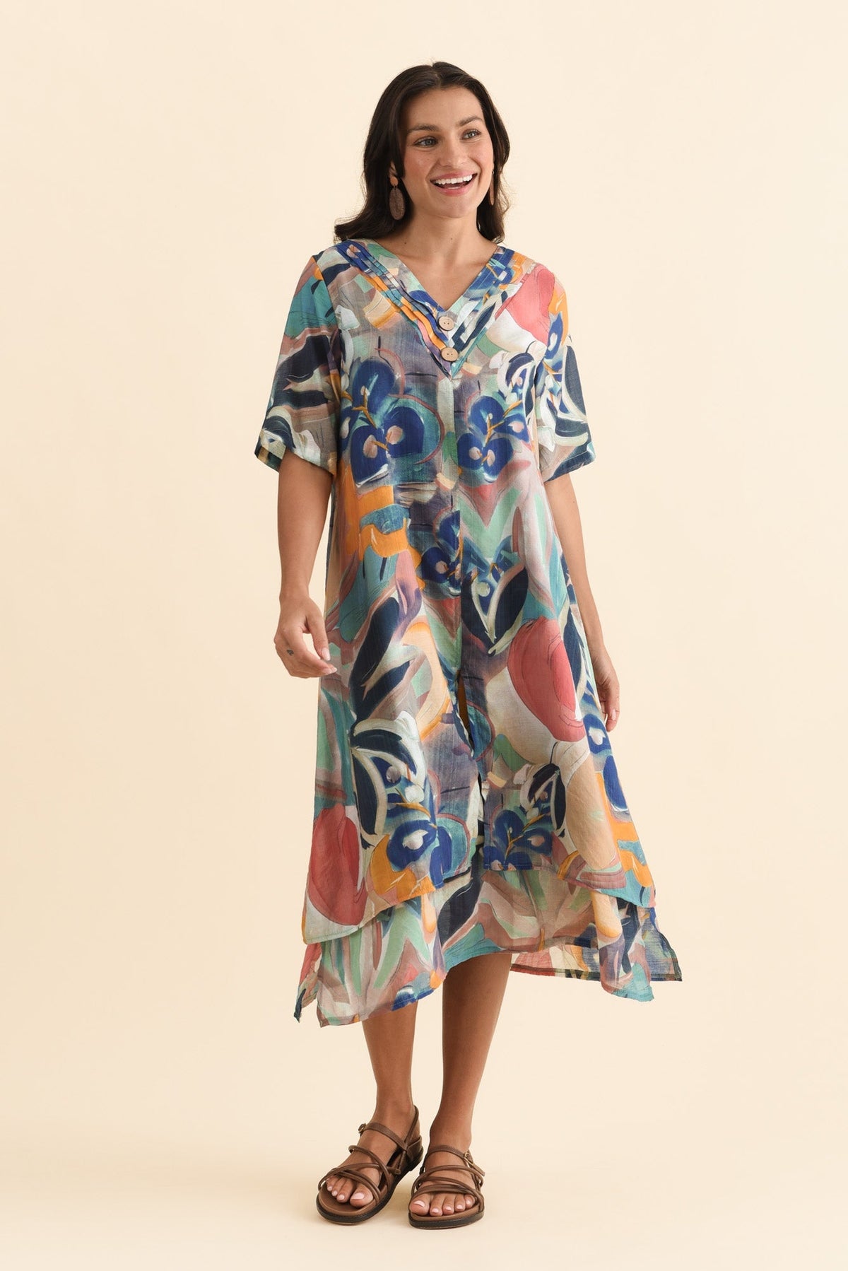 Nala Blue Floral Layers Dress Front View