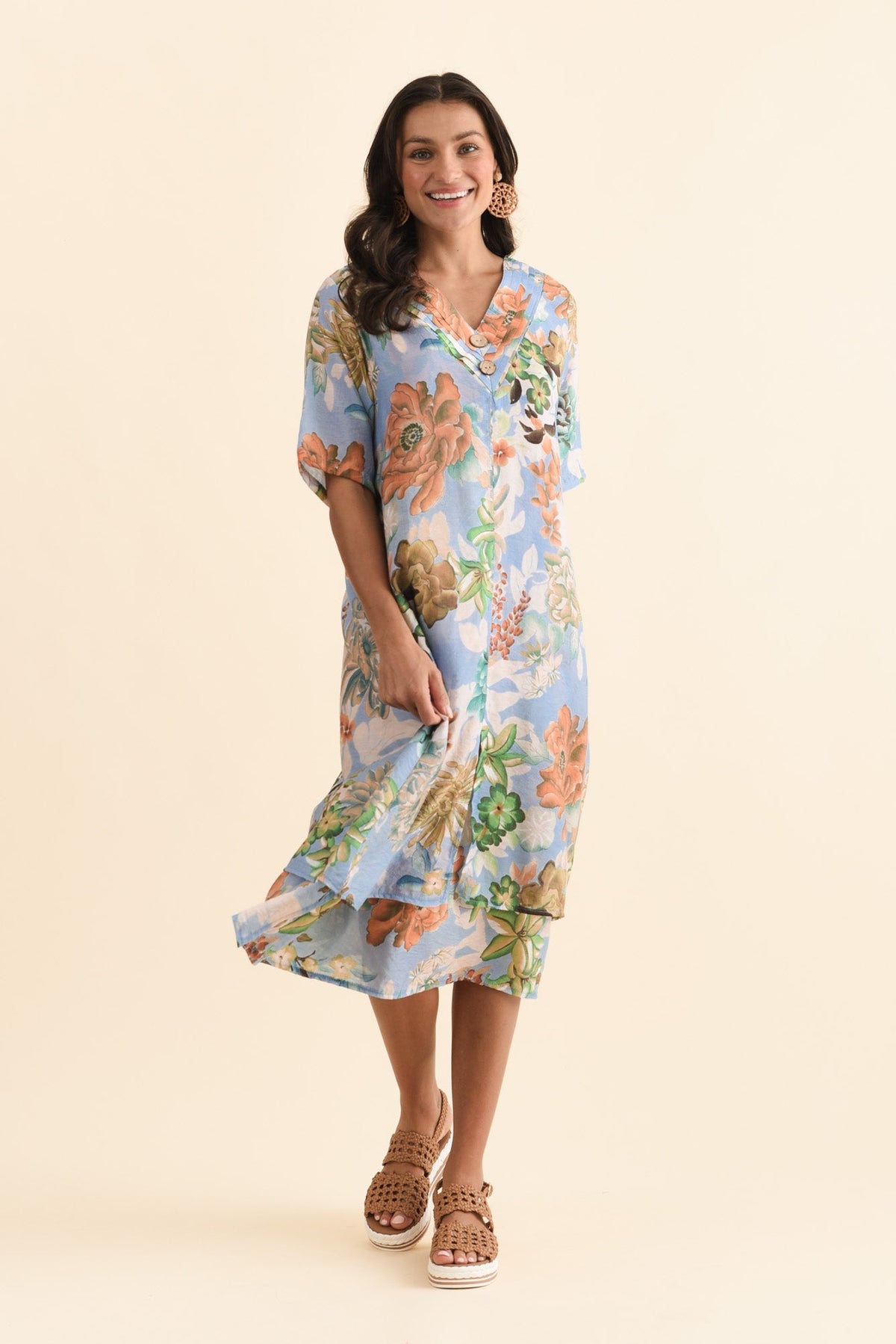 Nala Blue Garden Layers Dress Full Length View