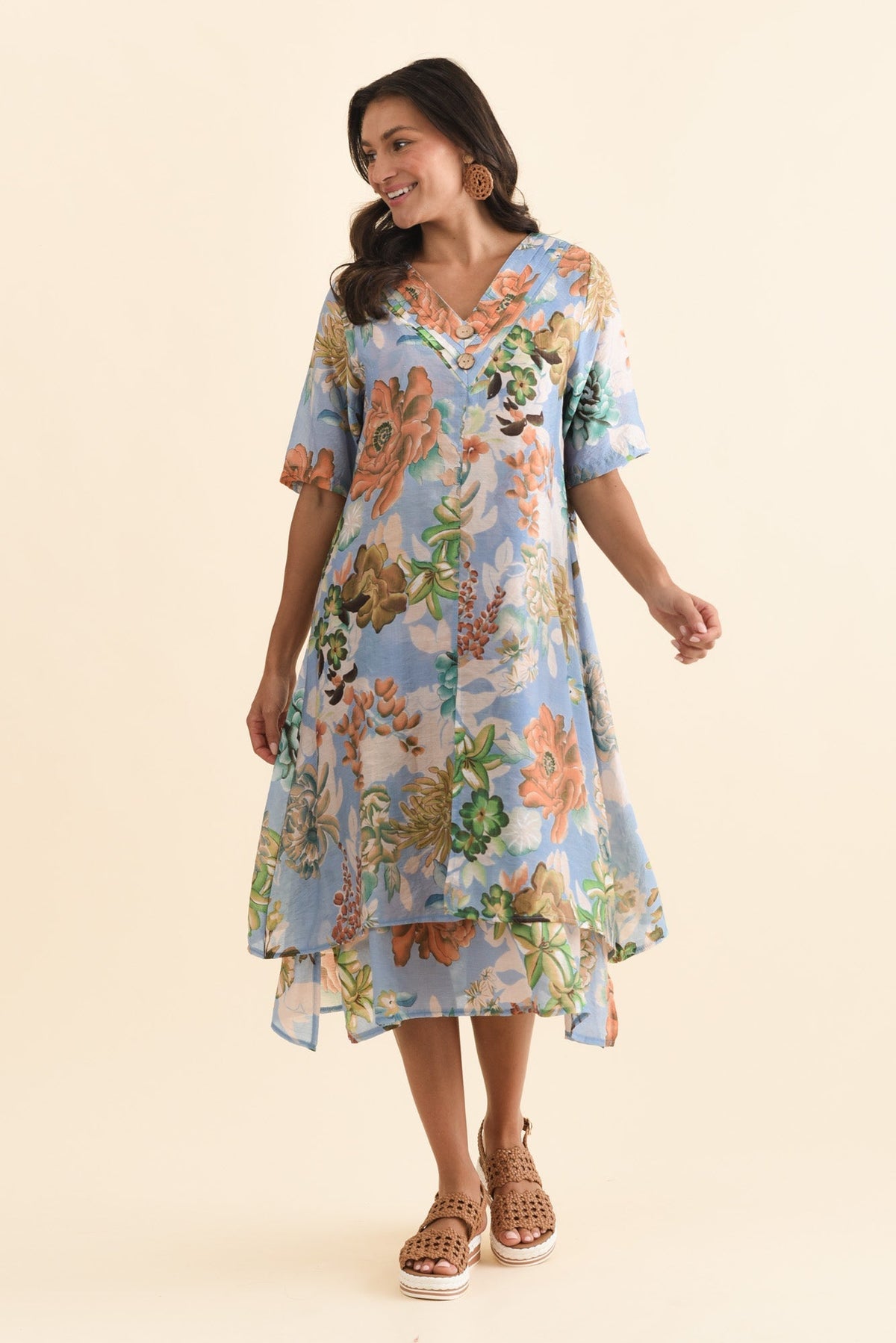 Nala Blue Garden Layers Dress Front View 2