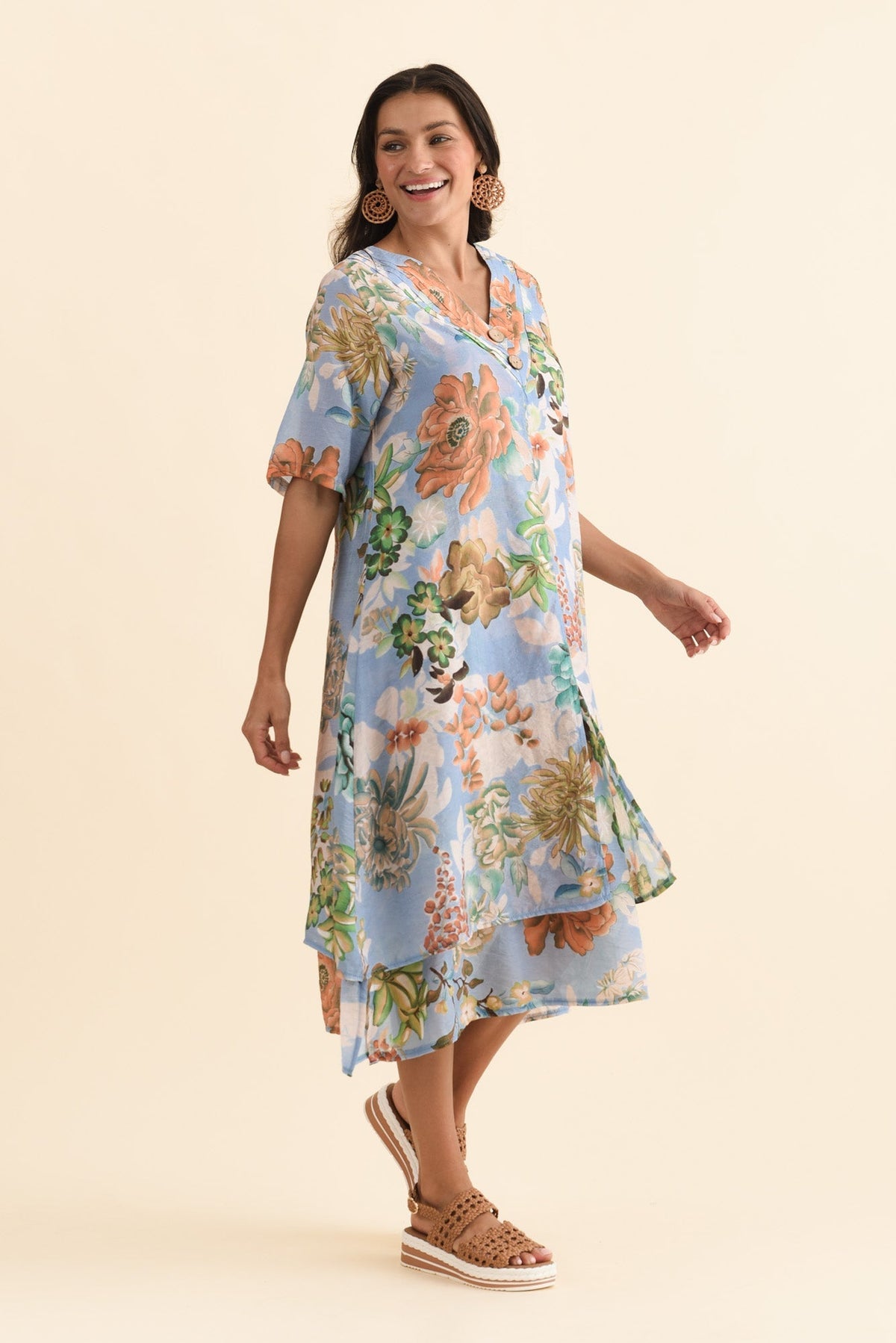 Nala Blue Garden Layers Dress Back View