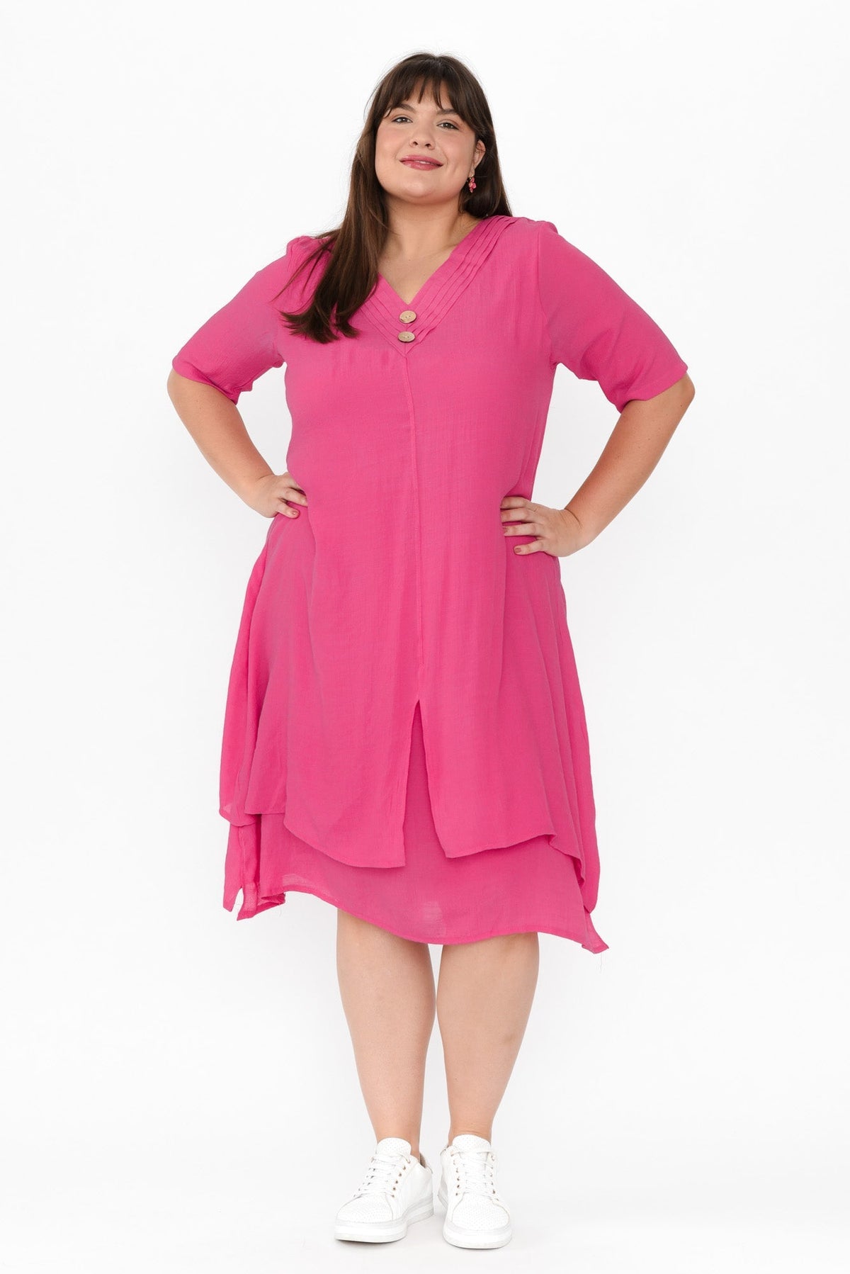 Nala Hot Pink Layers Dress Full Length View 2