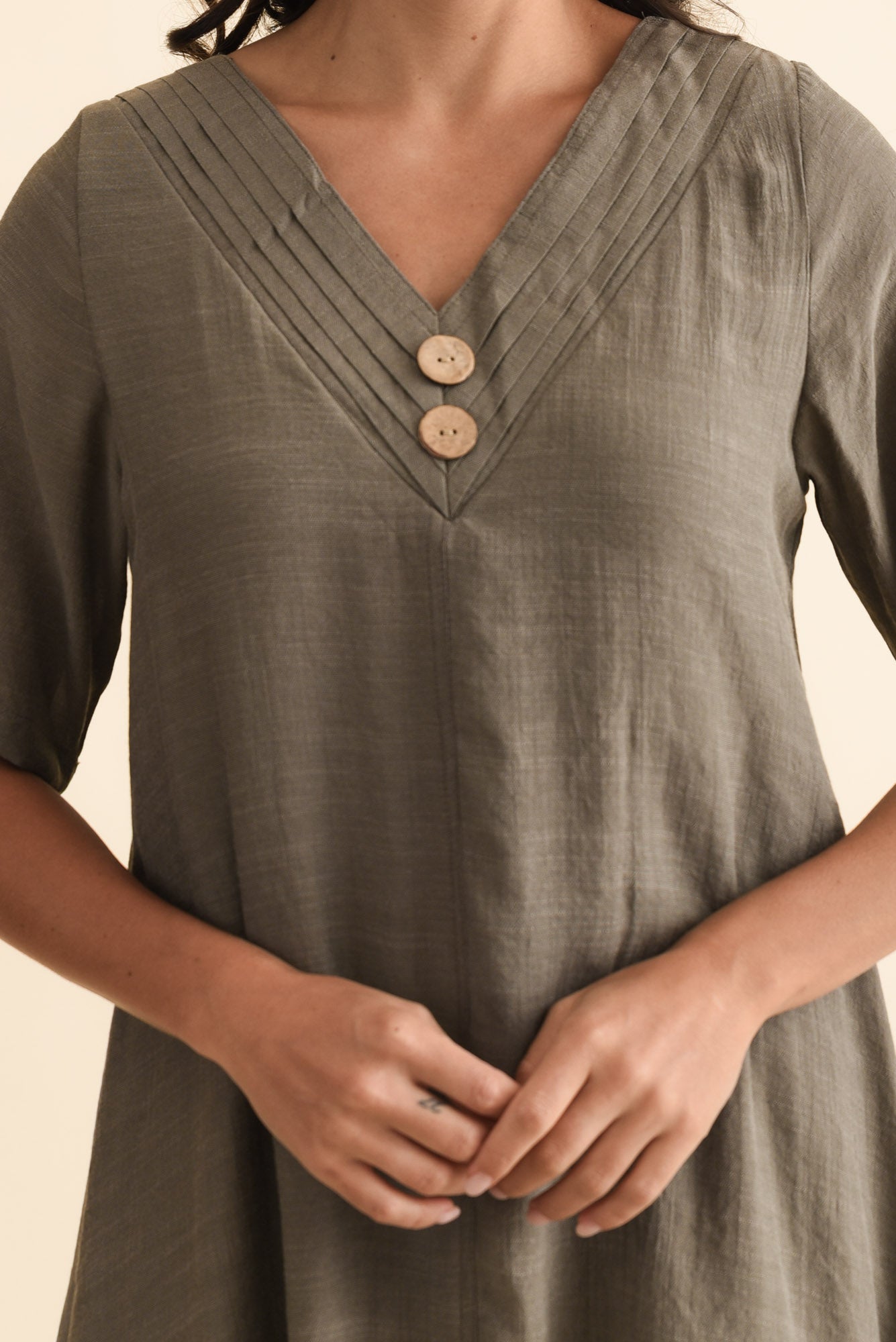 Nala Khaki Layers Dress Full Length View