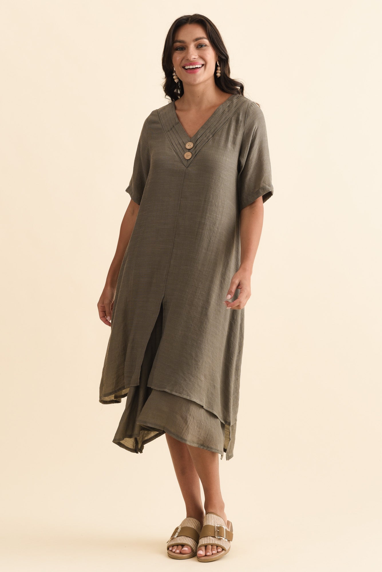 Nala Khaki Layers Dress Side View 2
