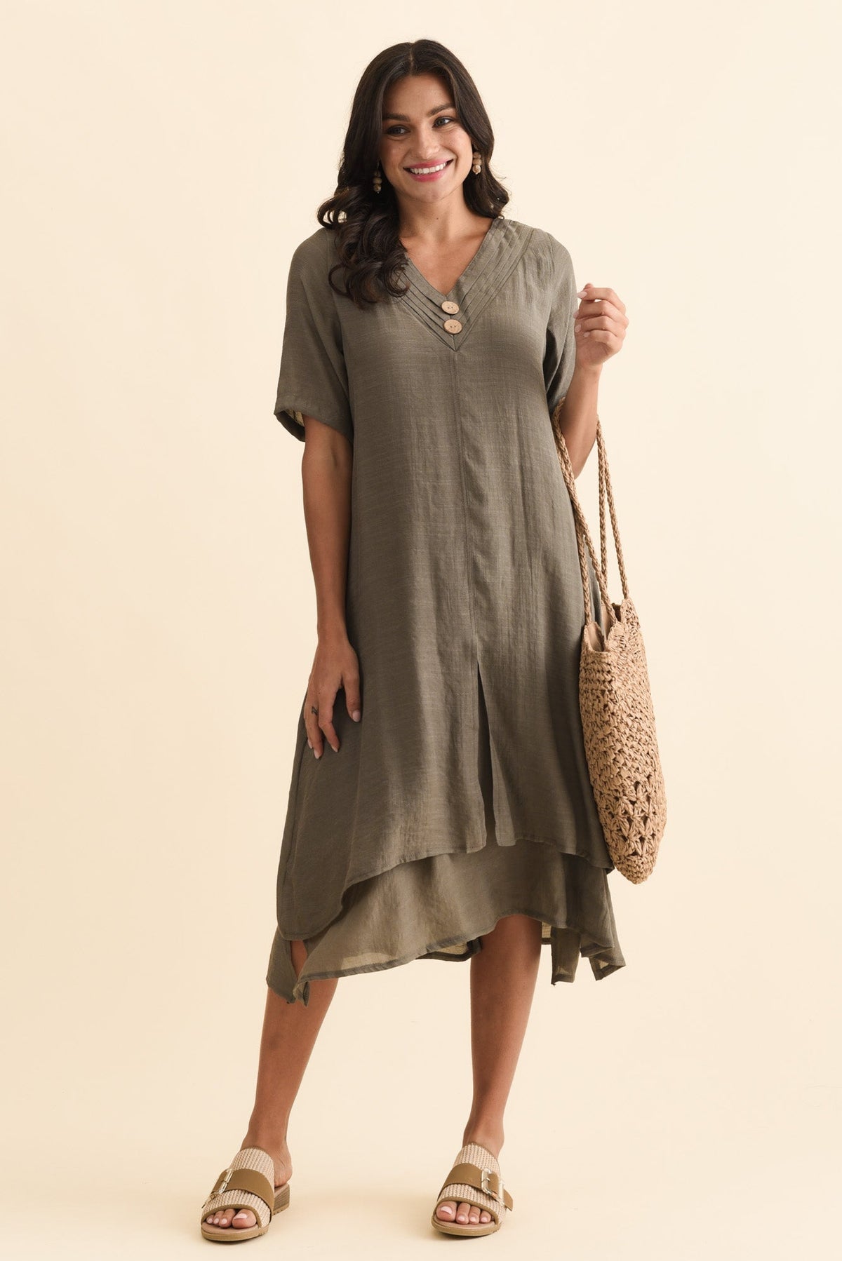 Nala Khaki Layers Dress Front View