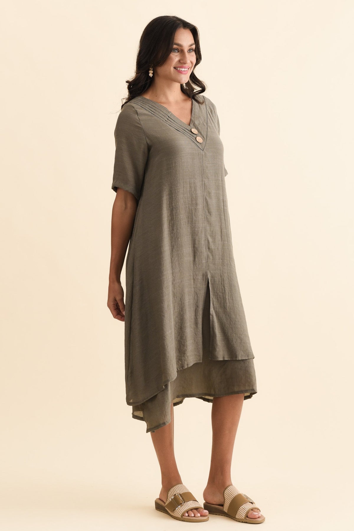 Nala Khaki Layers Dress Side View